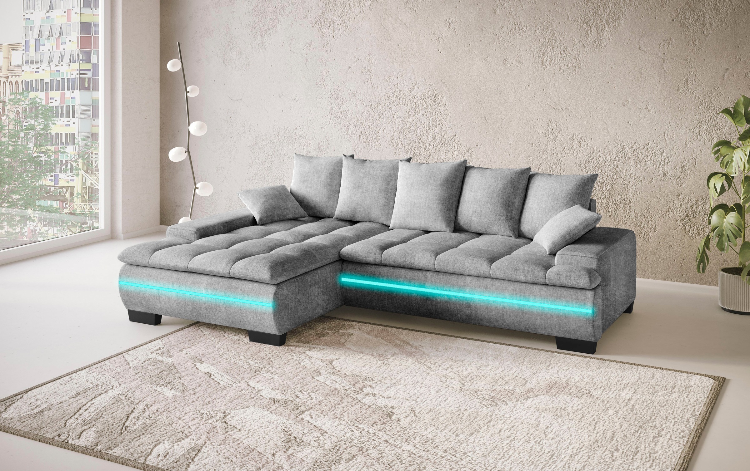 Mr. Couch Ecksofa »Haiti II, L-Form«, RGB-LED Beleuchtung, wahlweise mit Kaltschaum, Bett, Bettkasten