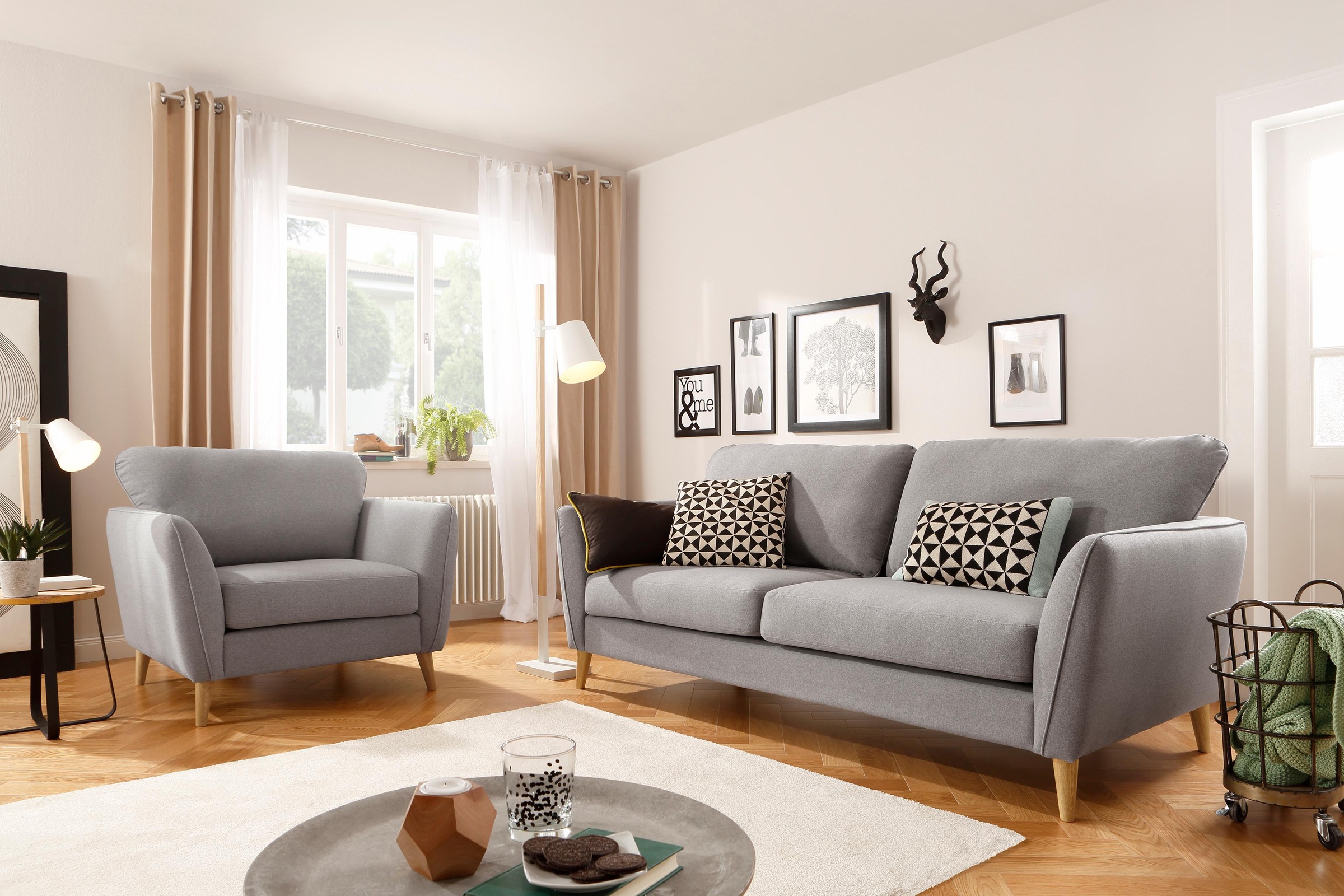 Home affaire 3-Sitzer »MARSEILLE Sofa 206 cm«, mit Massivholzbeinen aus Eiche, verschiedene Bezüge und Farbvarianten