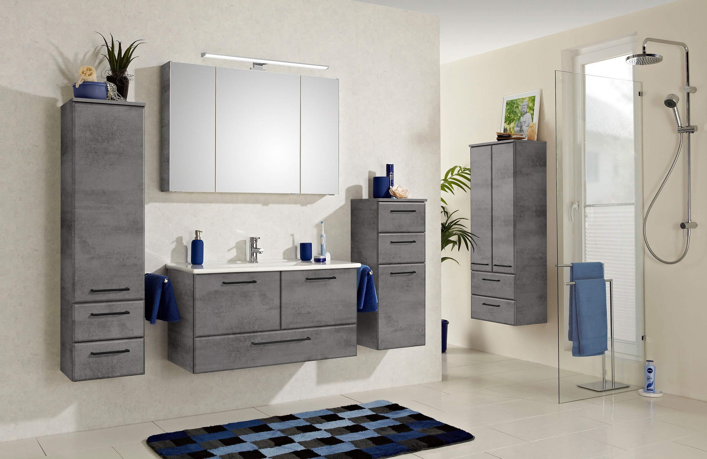 Thumbnail - Saphir Badmöbel-Set "Quickset 945 Keramik-Waschtisch mit Unterschrank, 100 cm breit" 1 Stk. tlg. Waschplatz mit 2 Türen,...
