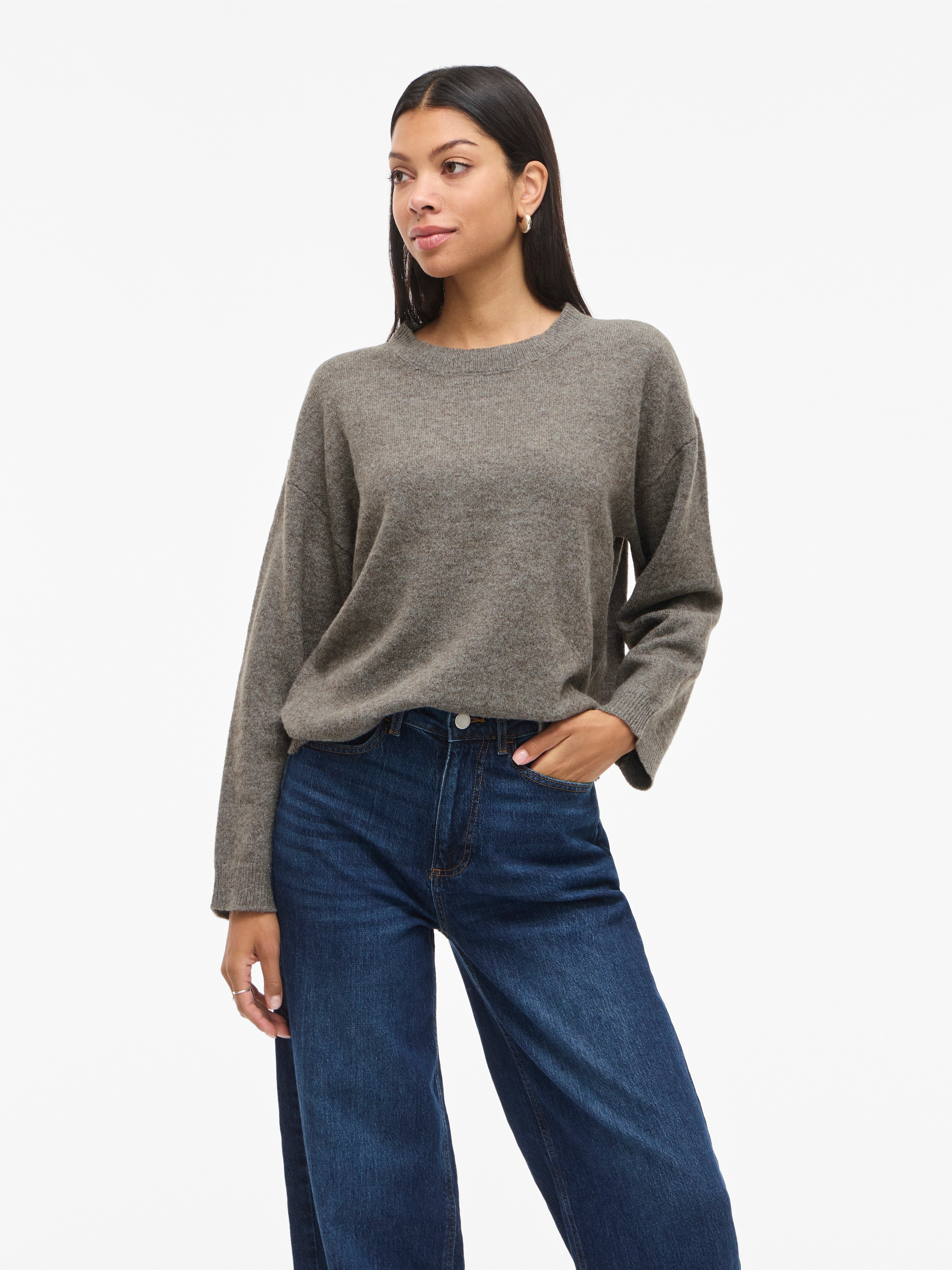 Vila Strickpullover "VILIGA L/S O-NECK KNIT TOP - NOOS" Materialmix, relaxe günstig online kaufen
