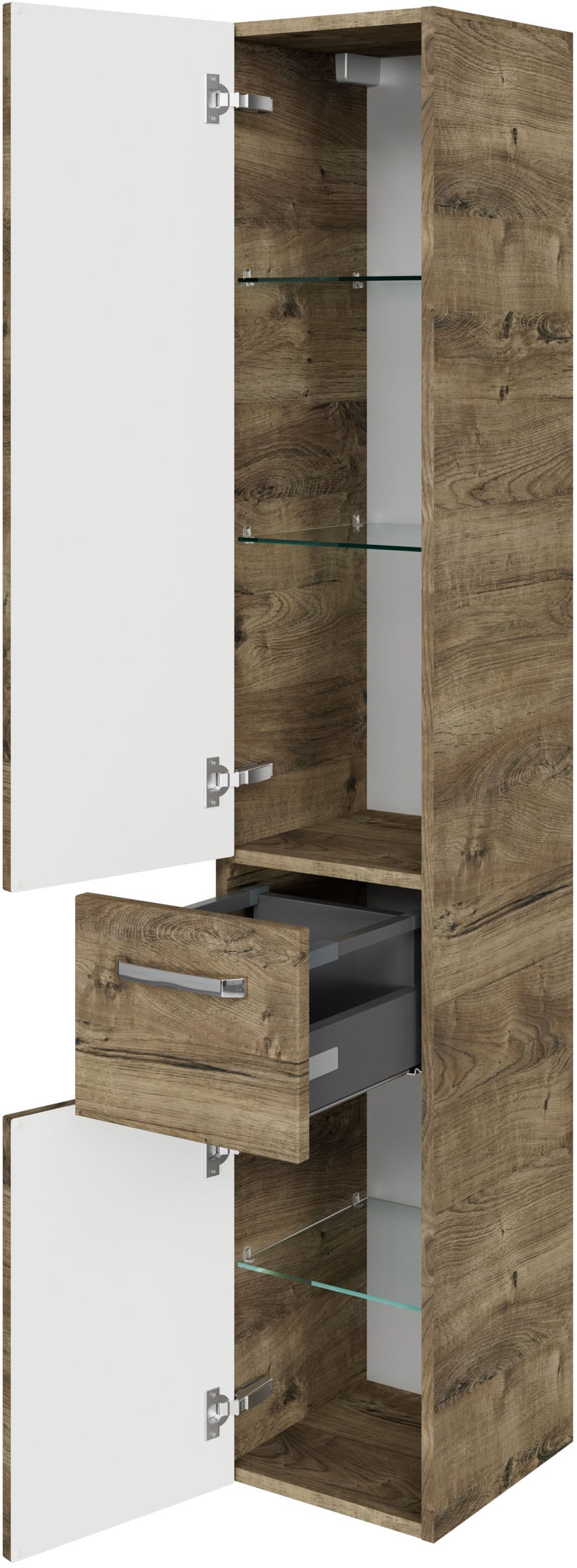 Saphir Hochschrank »Serie 4010 Badschrank 30 cm breit, mit 2 Türen und 1 Schublade«, 3 Glas-Einlegeböden, Badezimmer-Hochschrank inkl. Türdämpfer