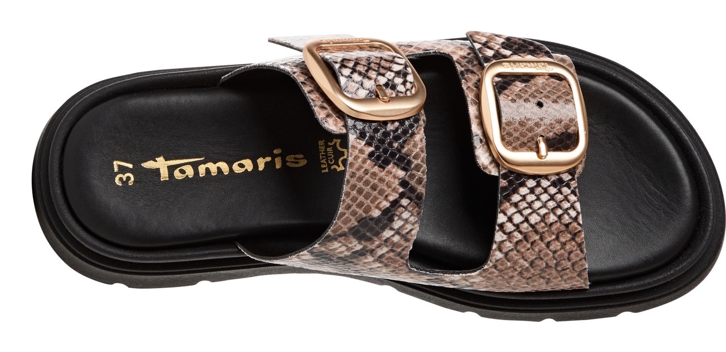 Tamaris Pantolette, Keilabsatz, Sommerschuh, Schlupfschuh, verstellbare Schnallen