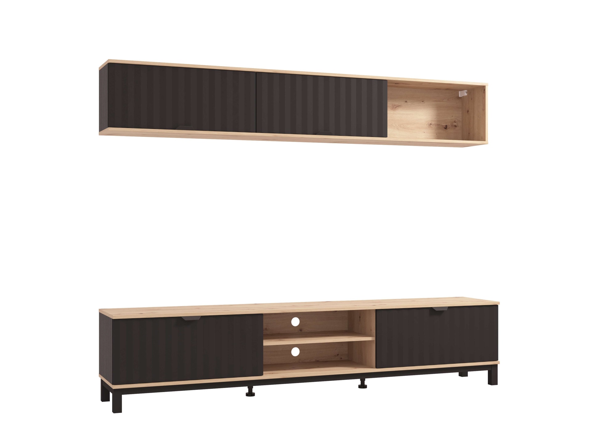 INOSIGN Wohnwand »Monaco inkl. TV- Board und Wandregal«, (Komplett-Set, 2 St.), 218 cm, Trendfarben, Front in 3D-Optik