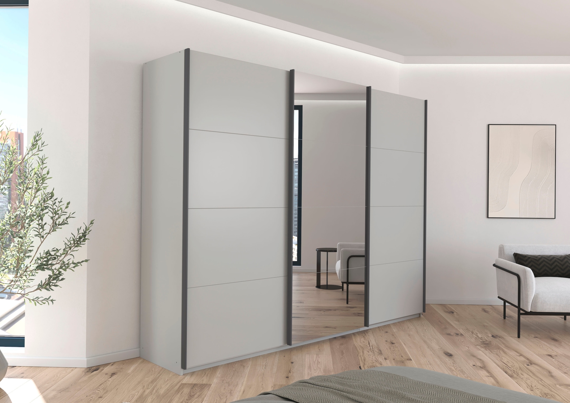 rauch Schwebetürenschrank »Kleiderschrank Schrank Garderobe AGORDO«, (in zwei Griff-Farben), Top Innenausstattung, in 4 Breiten und 2 Höhen MADE IN GERMANY