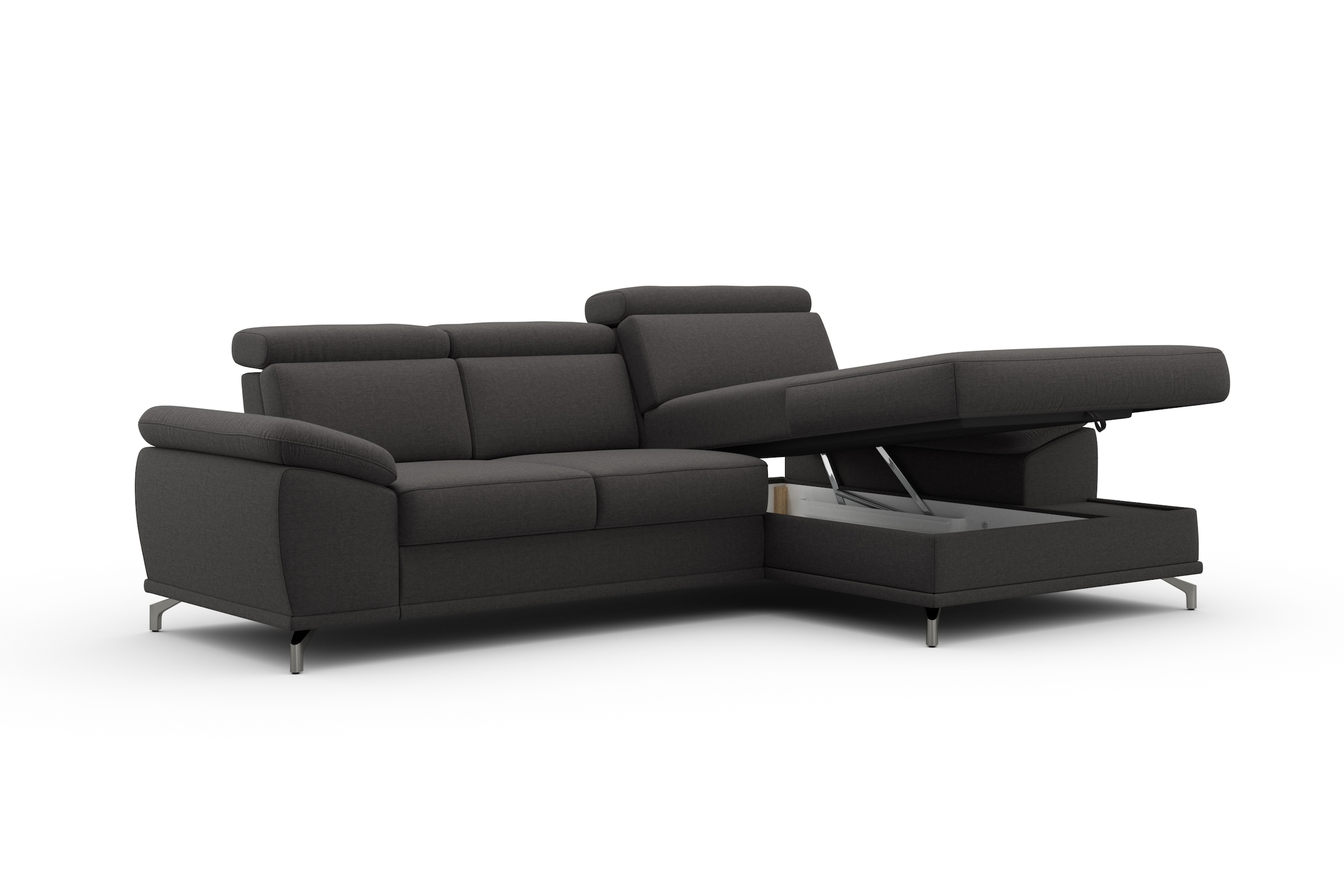 sit&more Ecksofa »Cabrio L-Form, mit Sitztiefenverstellung, Arm- und Kopfteilverstellung«, 2 Nierenkissen, Federkern, optional Bettfunktion und Stauraum