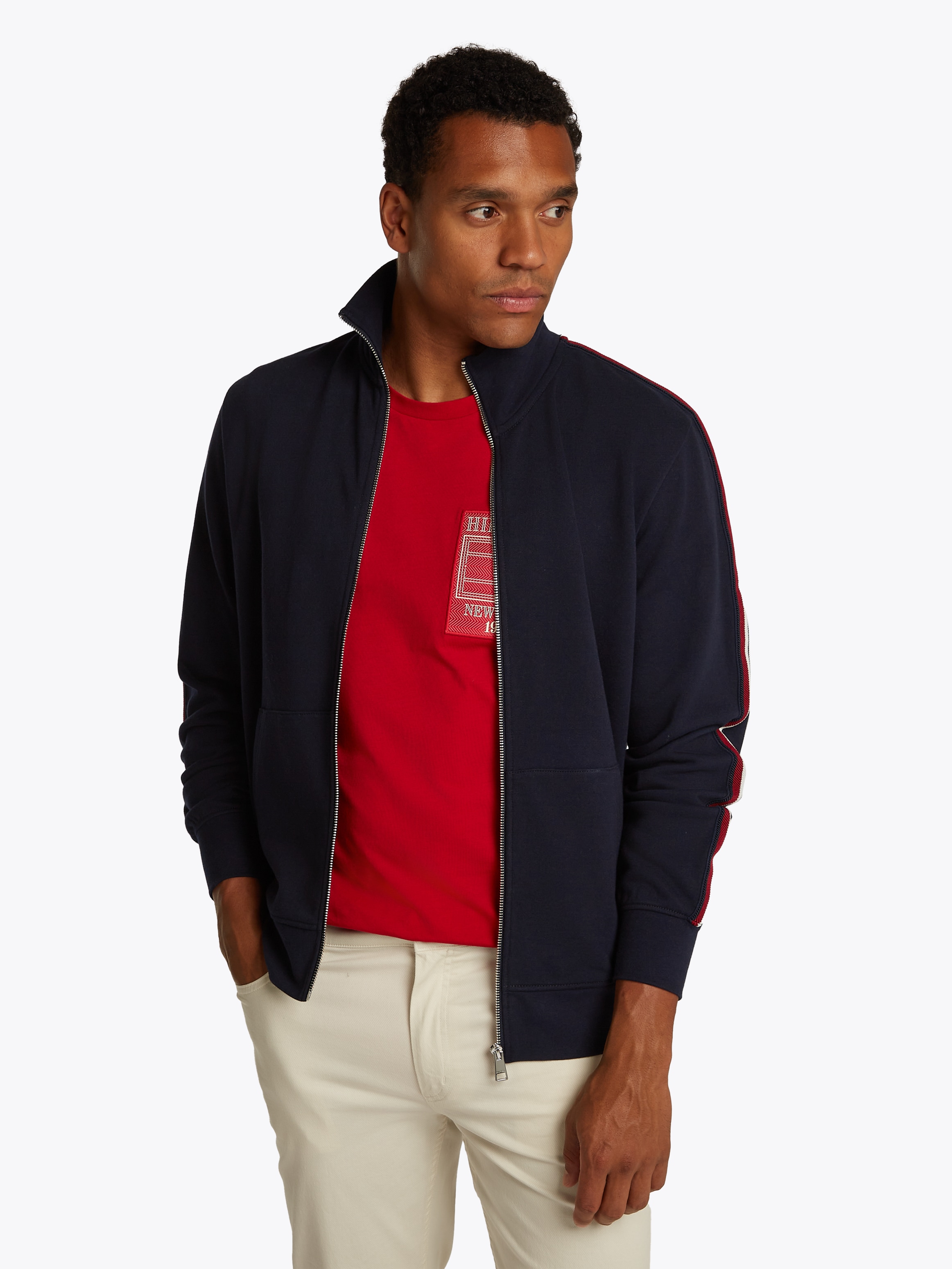 Tommy Hilfiger Sweatjacke "GLOBAL STRIPE STAND COLLAR", mit Streifen in Tom günstig online kaufen