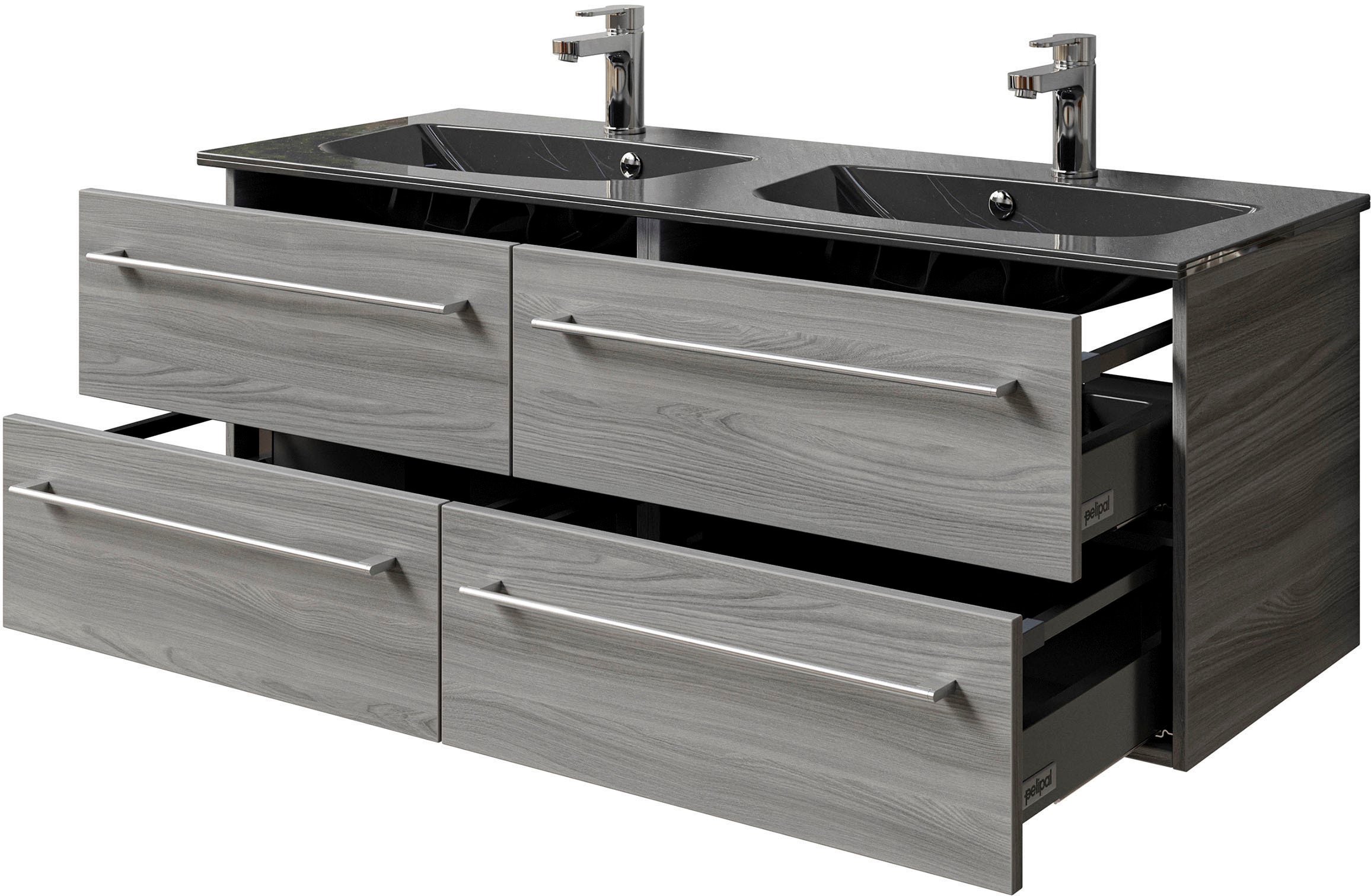 Saphir Badmöbel-Set »Serie 6025 2-teilig Mineralmarmor-Waschtisch mit LED-Spiegelschrank«, (2 St.), Waschplatz 132cm breit, 4 Schubladen, 2 Spiegel-Türen, inkl Türdämpfer