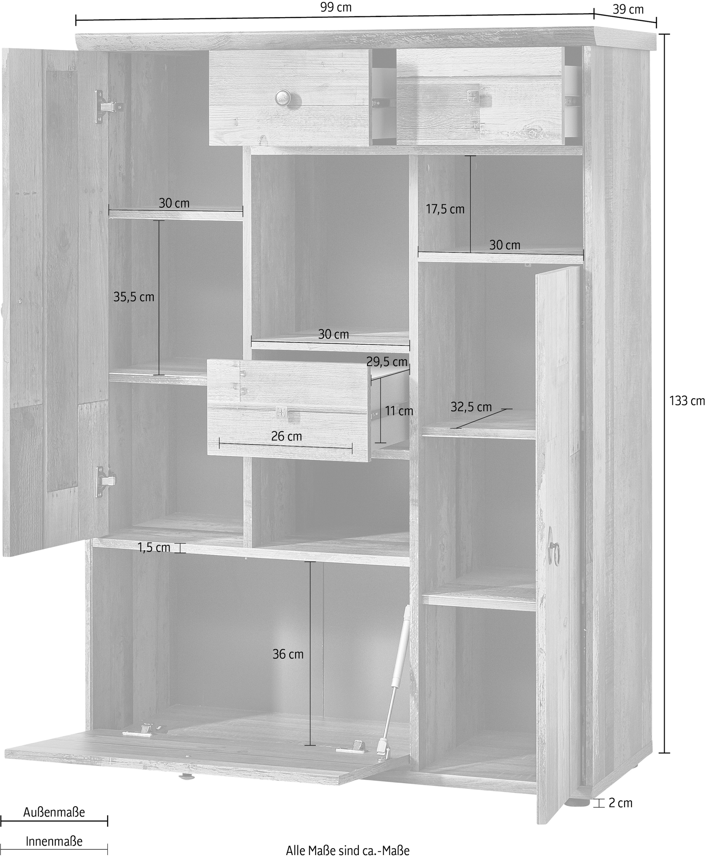 Innostyle Highboard »BONANZA«, (1 St.), 2 Holztüren, 3 Schubladen, 11 Fächer, Softclose, ABS Kantenschutz