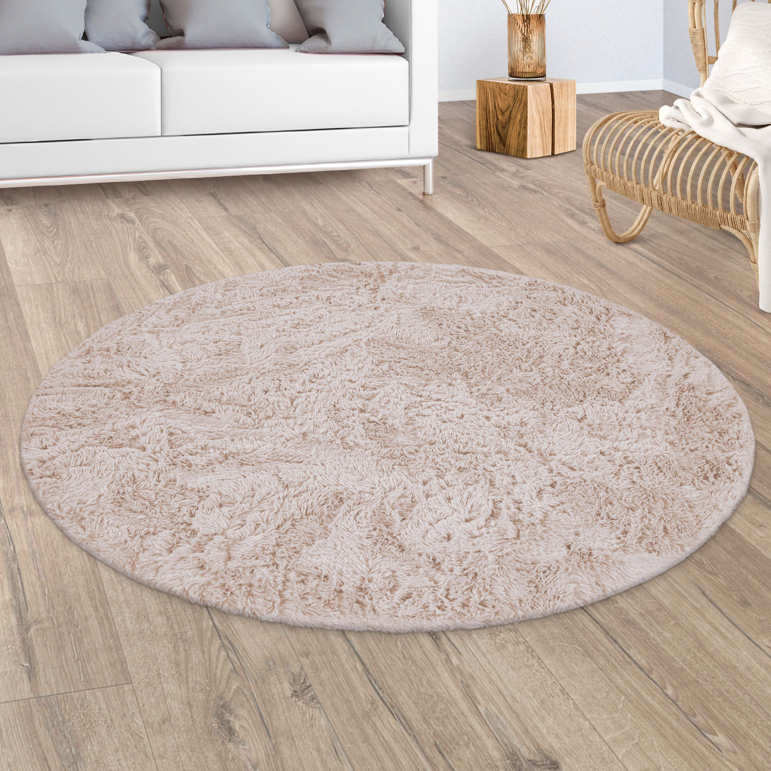 Paco Home Hochflor-Teppich "Silky 591" rund 37 mm Höhe Uni-Farben, besonders weich und kuschelig, Wohnzimmer