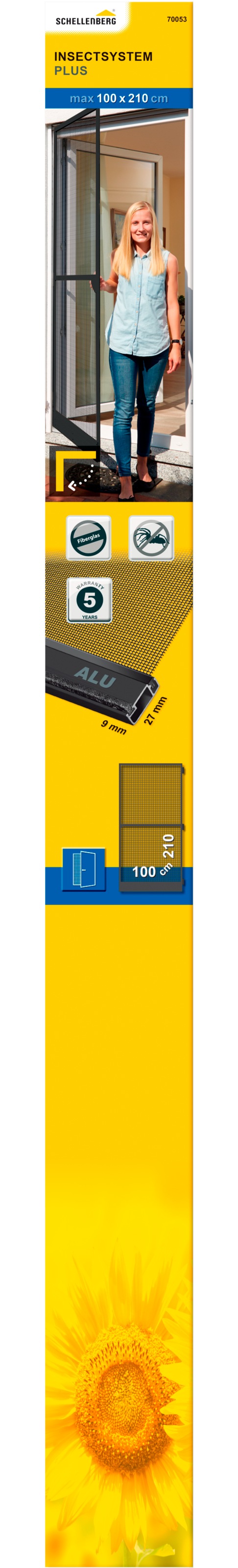 SCHELLENBERG Insektenschutz-Tür "Plus für Balkontüren und Terrassentüren", Fliegengitter mit Rahmen, 100 x 210 cm in wei