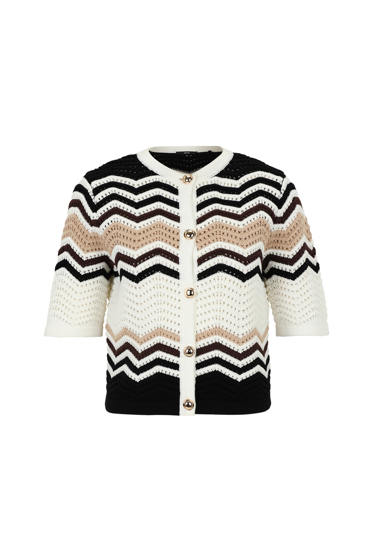 Zero Strickjacke "Damen Strickjacke mit Zickzackmuster" 1 Stk. tlg. Knopfle günstig online kaufen