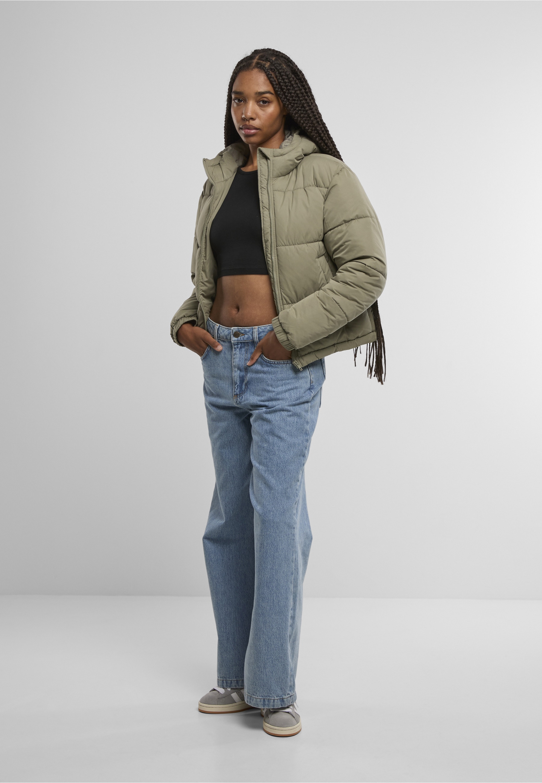 URBAN CLASSICS Winterjacke »Urban Classics Ladies Peached Puffer Jacket With Hood« 1 Stk. tlg. mit Kapuze