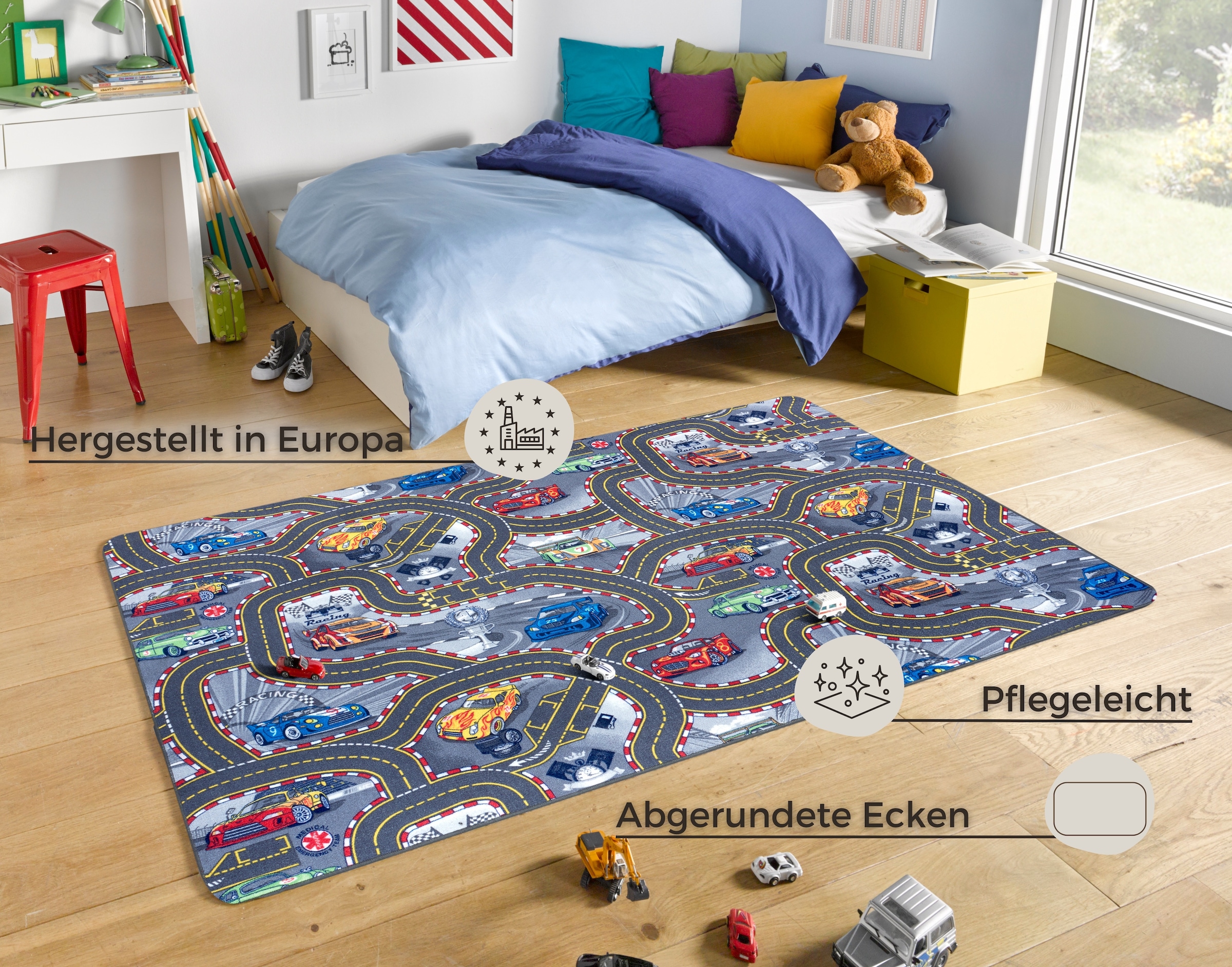 HANSE Home Kinderteppich »Spielteppich Kinder«, rechteckig, Kurzflor, Kinderzimmer, Teppich, Auto, Straßen, Schlafzimmer