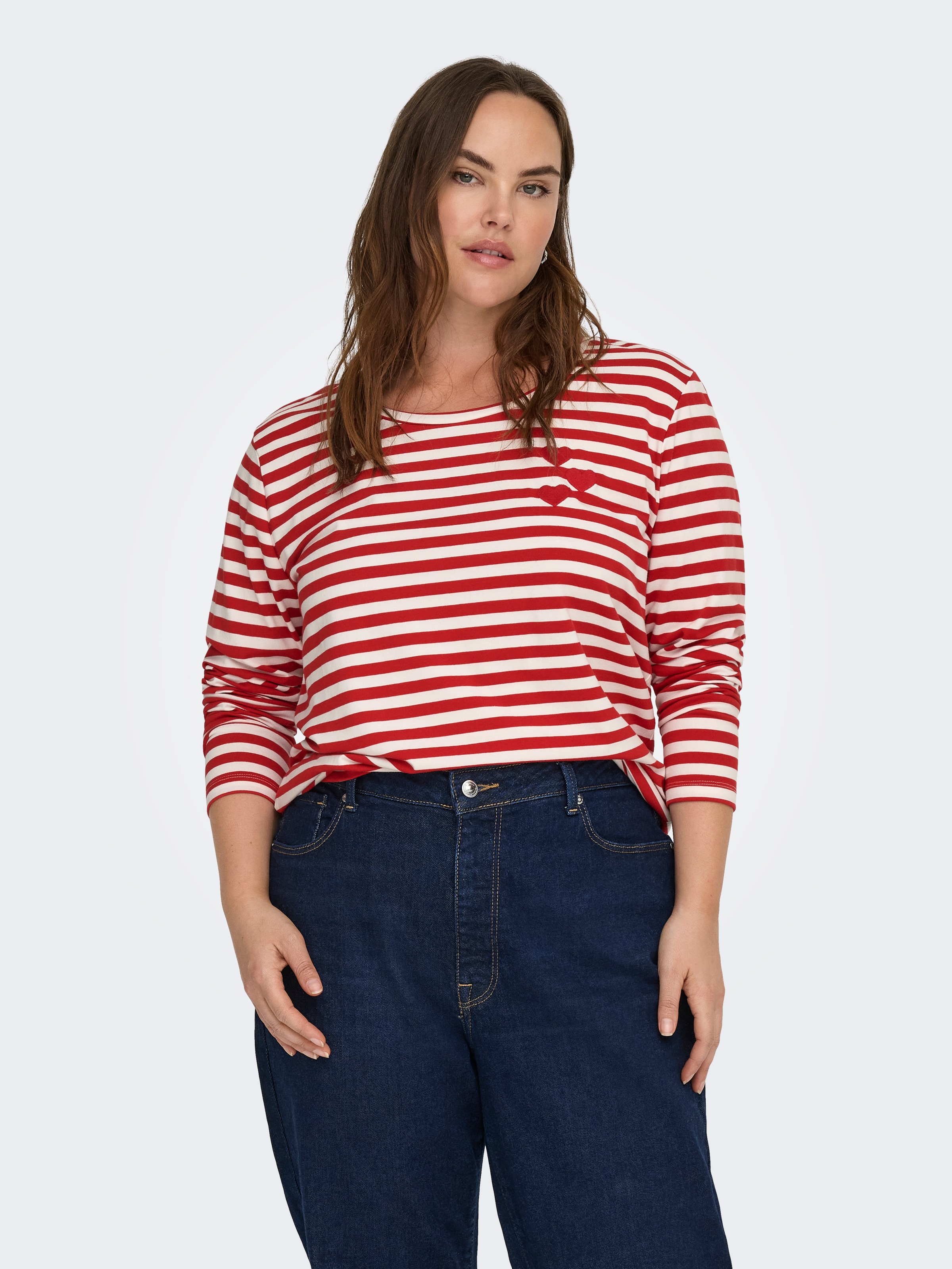 ONLY CARMAKOMA Langarmshirt "CARBODIL L/S O-NECK BLOUSE JRS" Materialmix, r günstig online kaufen