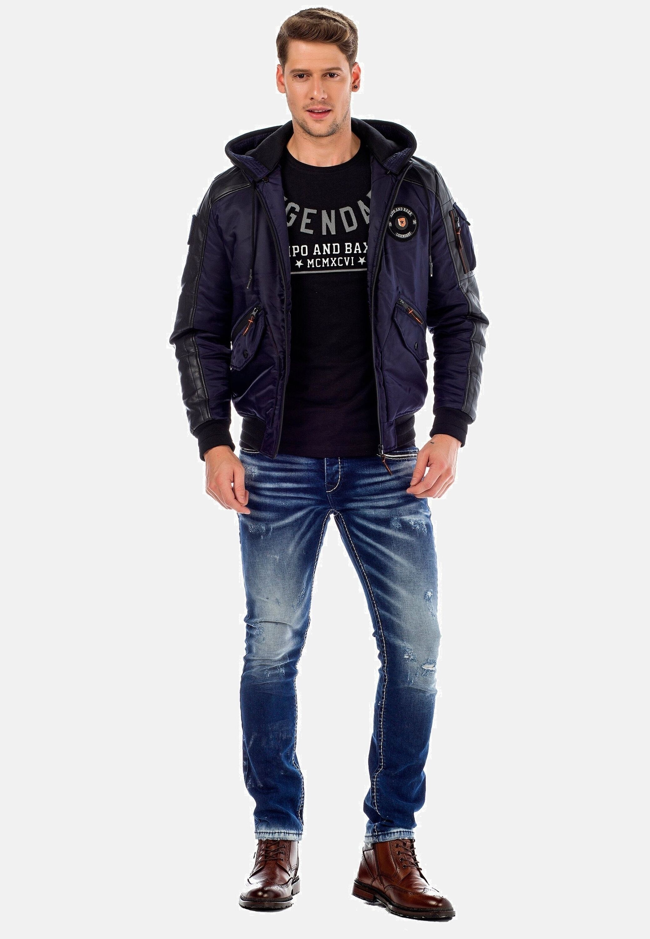 Cipo & Baxx Bomberjacke »Jacke«, mit Kapuze, mit abnehmbarer Kapuze, CM-134