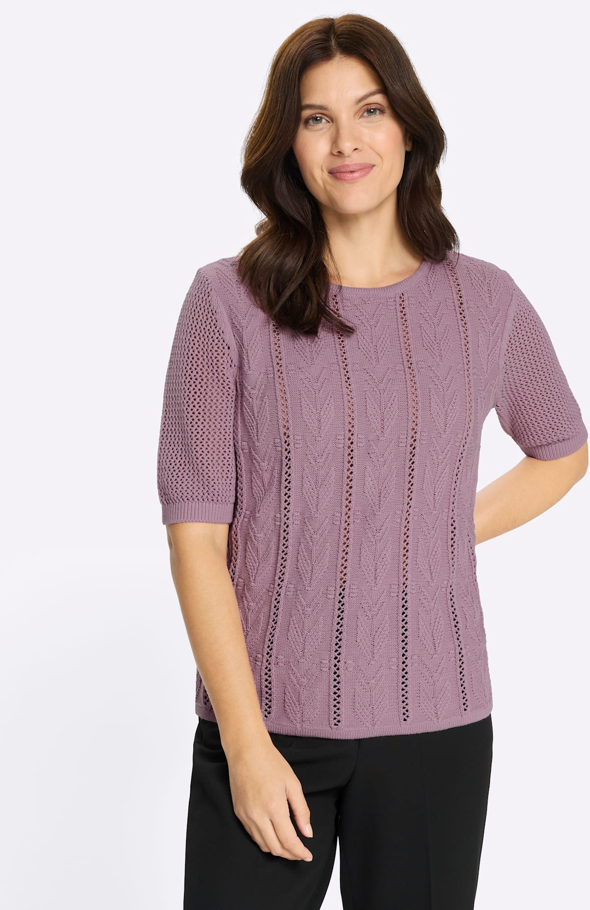 Ajourpullover CLASSIC BASICS "Ajour-Pullover", Damen, Gr. 56, mauve, 100% Baumwolle, unifarben, Pullover