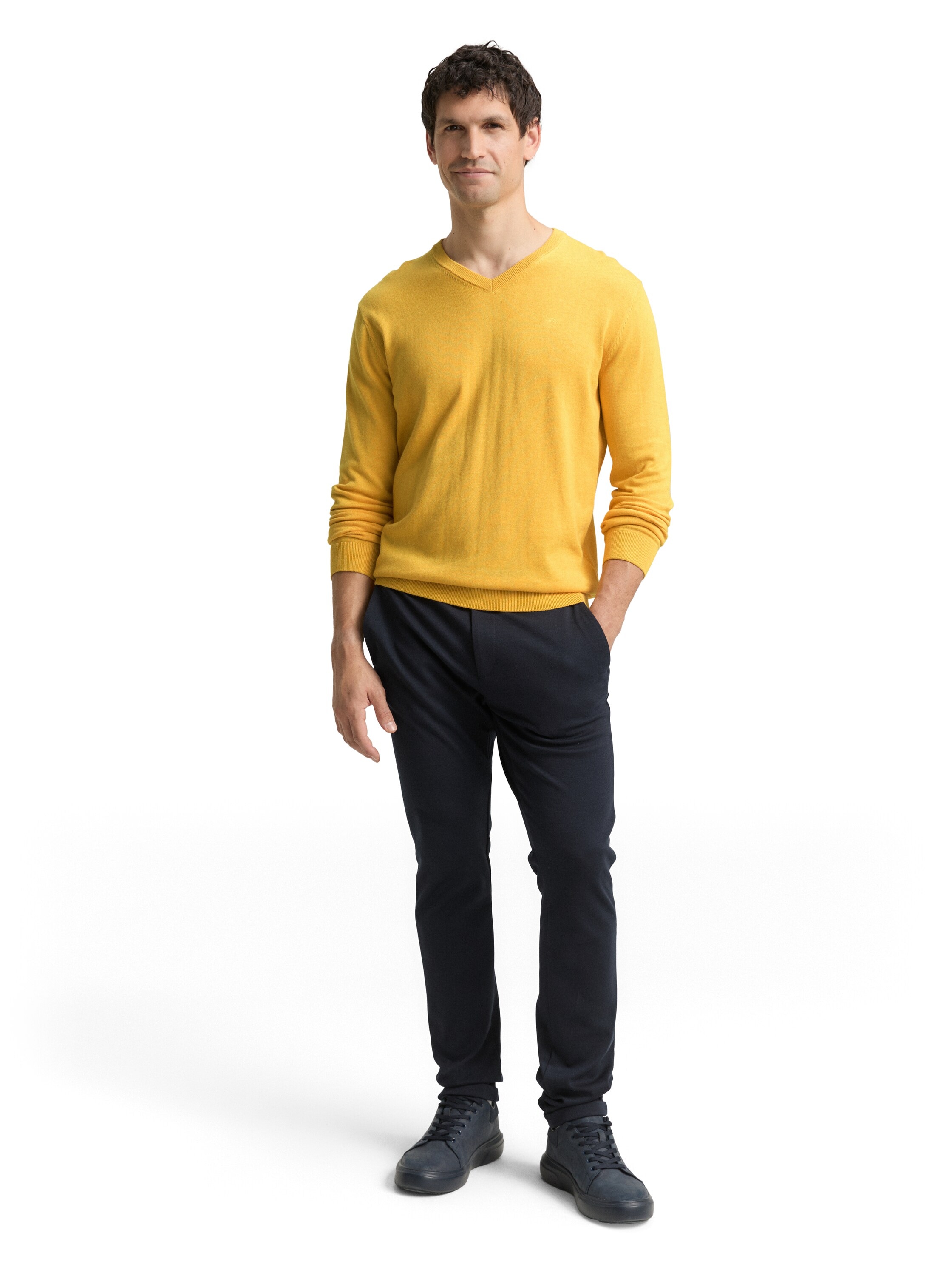 TOM TAILOR V-Ausschnitt-Pullover mit kleiner Logo-Stickerei