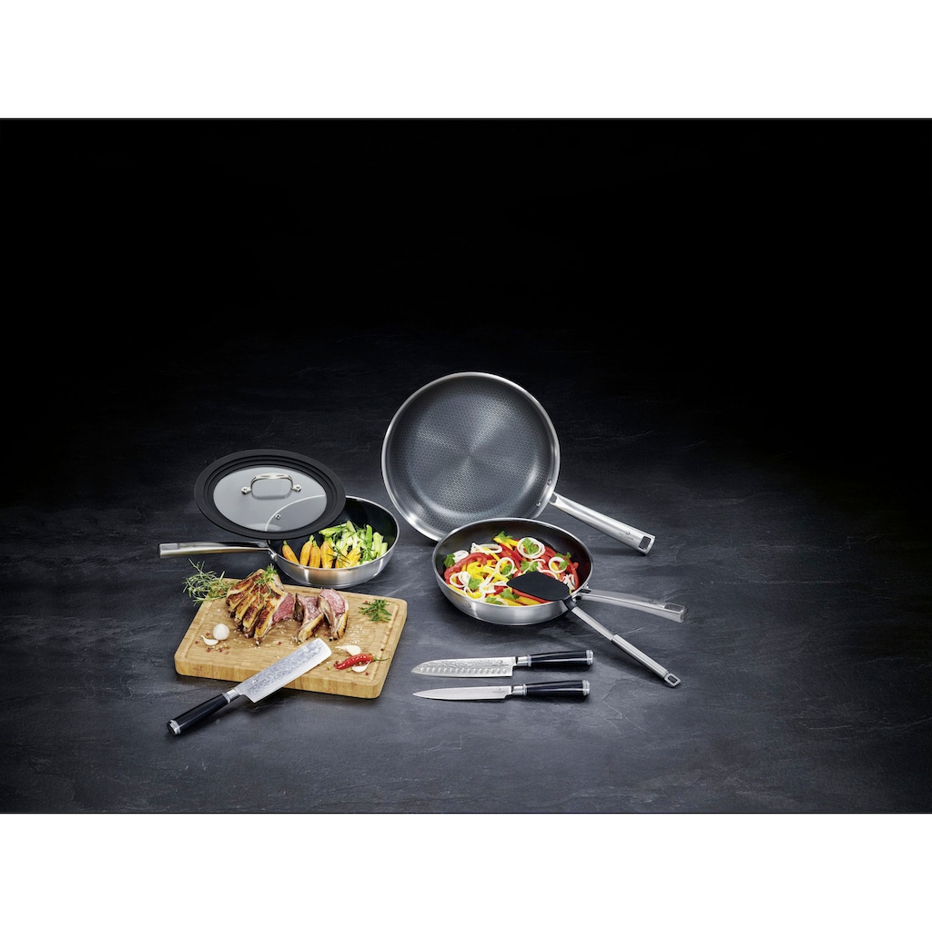 CHEF CUISINE International Pfannen-Set »Chef Cuisine«, Edelstahl 18/10, (Set, 5 tlg., 1 Dampfgarer, je 1 Bratpfanne 24/28 cm, 1 Universalglasdeckel 24-28 cm)