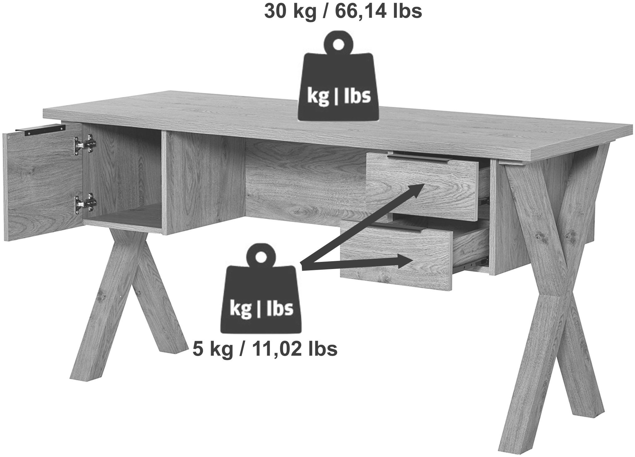 Jahnke Schreibtisch »X-CLUB D 15«, (1 St.), große Arbeitsfläche, stabiles X-Gestell, Stauraum, Breite ca. 146 cm