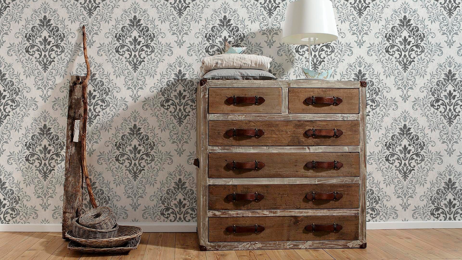 living walls Vliestapete »Tapete mit Ornamenten barock«, metallic-matt-glänzend-ornamental-floral-gemustert, Tapete Klassik Metallic Tapeten Wohnzimmer Schlafzimmer Küche modern