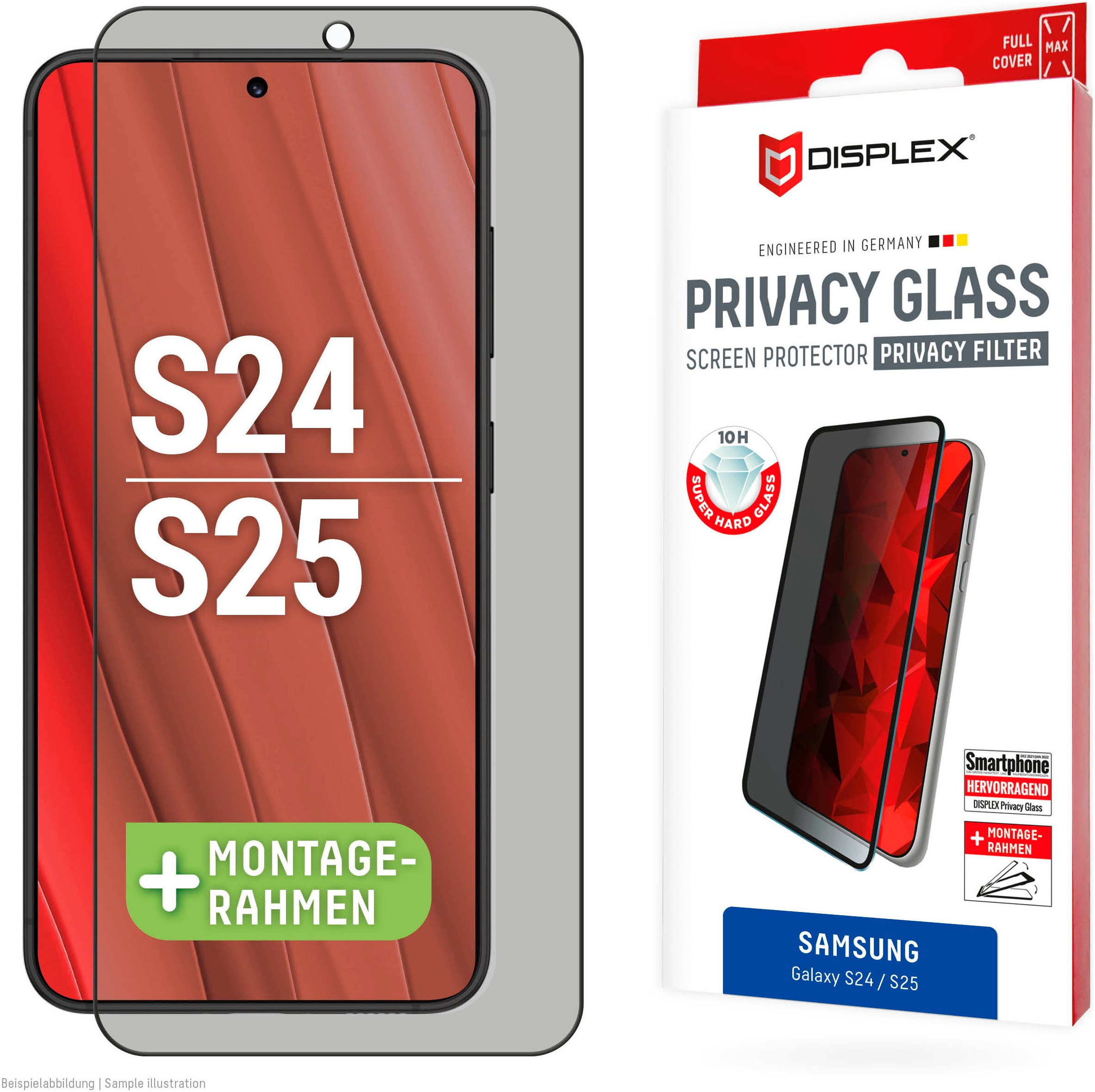 Displex Displayschutzglas »Privacy Glass«, für Samsung Galaxy S24-Samsung Galaxy S25, Blickschutz Displayschutzfolie Displayschutz kratzer-resistent 10H