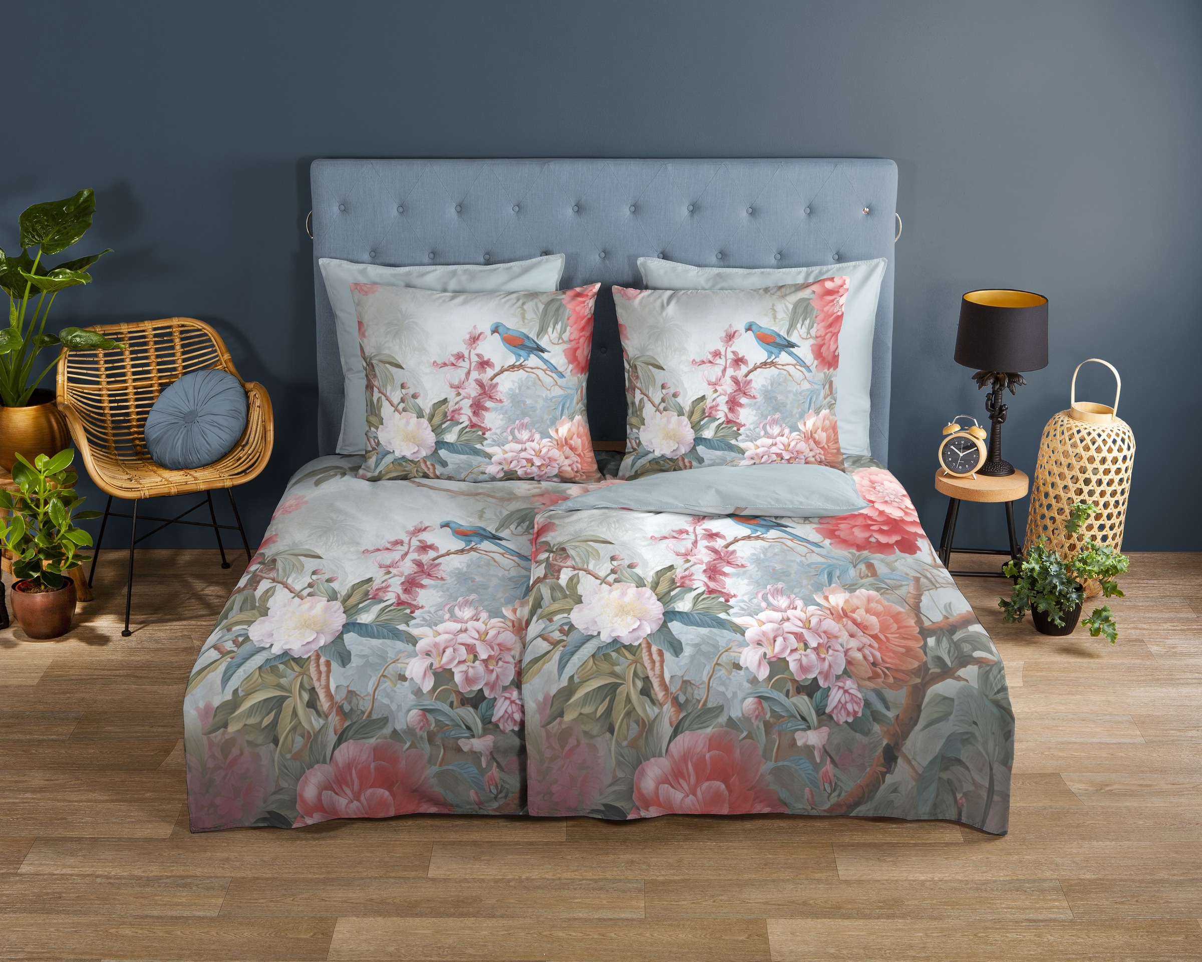 good morning Wendebettwäsche »Birdie«, 100% Baumwolle, Renforcé, Reißverschluss, Wendeoptik, Blumen, Vogel