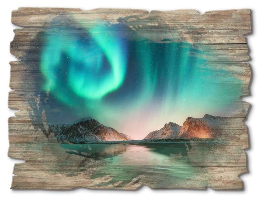 Artland Wandbild »Polarlicht über einer in oder Größen versch. Berge Alpenbilder, kaufen Wandaufkleber Bergkette«, & Poster Alubild, (1 Leinwandbild, als BAUR St.), 