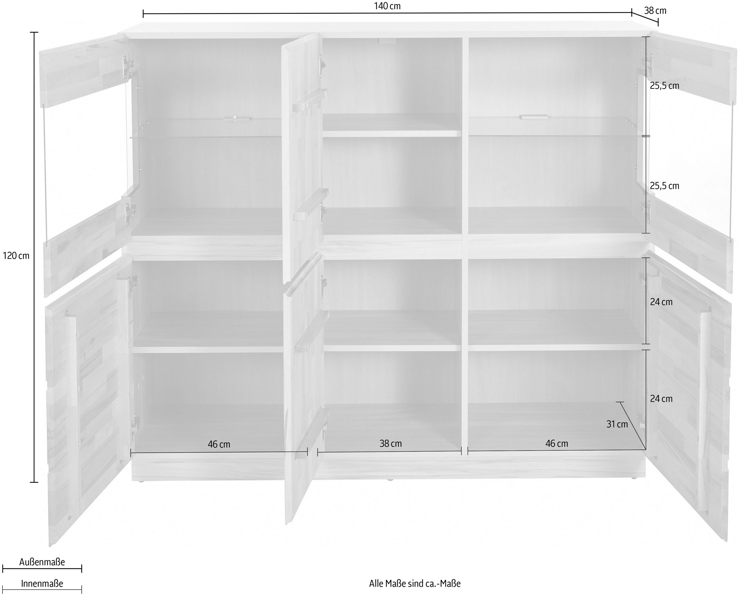 Home affaire Highboard, Breite 140 cm