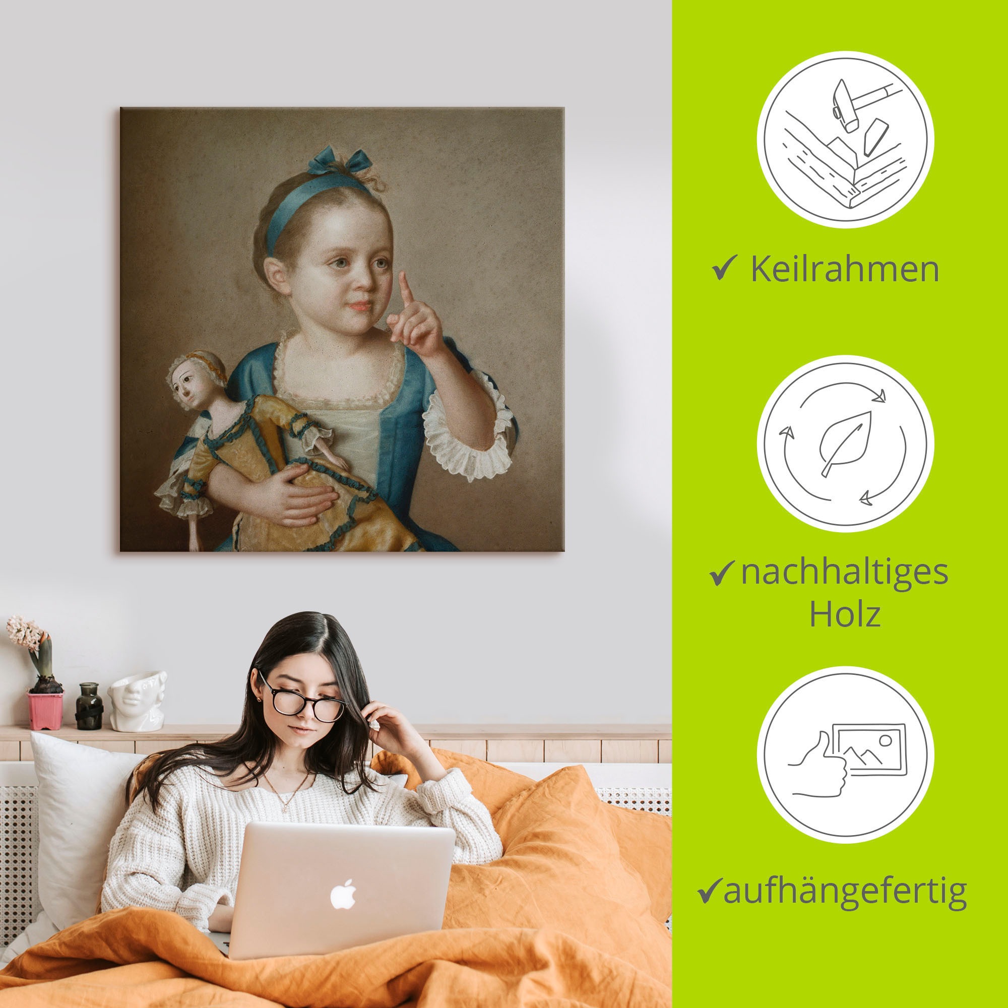 Artland Wandbild »Mädchen mit Puppe.«, Kind, (1 St.), als Leinwandbild, Poster in verschied. Größen
