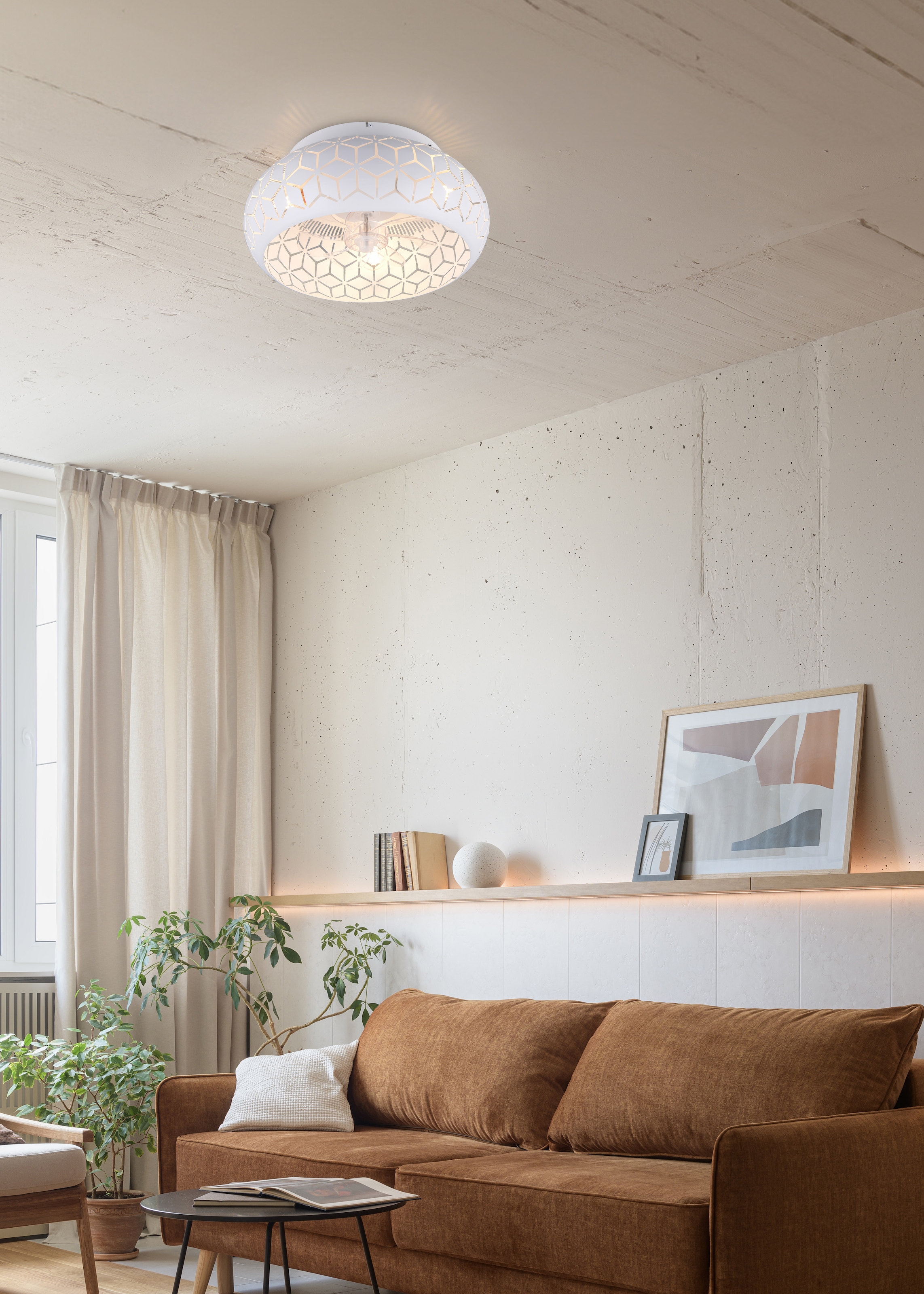 REALITY Leuchten Deckenleuchte »BIDAR mit Ventilator, Deckenventilator mit Licht inkl Fernbedienung«, 3 flammig, Leuchtmittel E27 | Leuchtmittel wechselbar, 3 Geschwindigkeiten Timer Vor- & Rücklauf, exkl 3x E27 max 15W, Ø 50cm