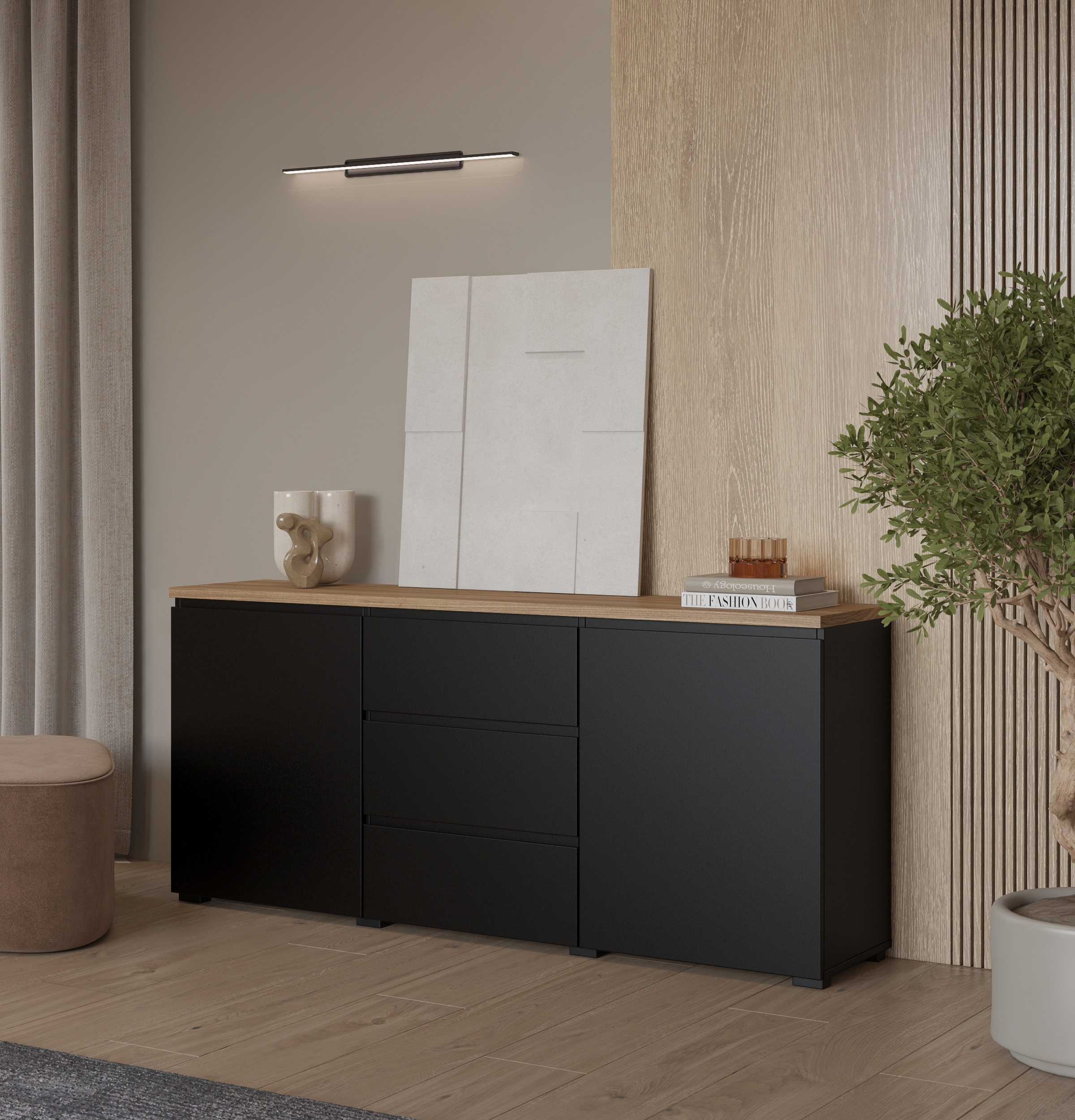 OTTO home Sideboard »Modo, Breite 150 cm, moderne grifflose Kommode 2Türen/3 SK« Schubladenkommode mit viel Stauraum, Einlegeböden verstellbar