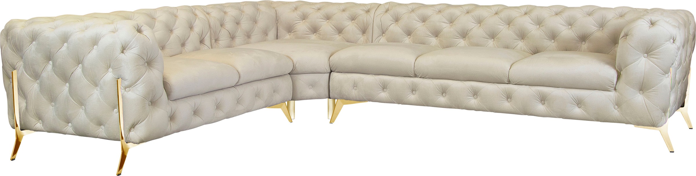 Leonique Chesterfield-Sofa "Amaury L-Form", großes Ecksofa, Chesterfield-Optik, Breite 323 cm, Fußfarbe wählbar