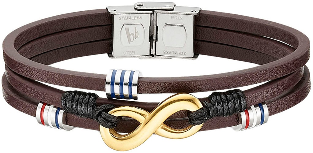 Lederarmband BRUNO BANANI "Schmuck", bunt (edelstahlfarben, gelbgoldfarben, braun, rot, blau, weiß), Armbänder, Damen, 21cm, Edelstahl Leder, Edelstahl, Leder, Lederarmband