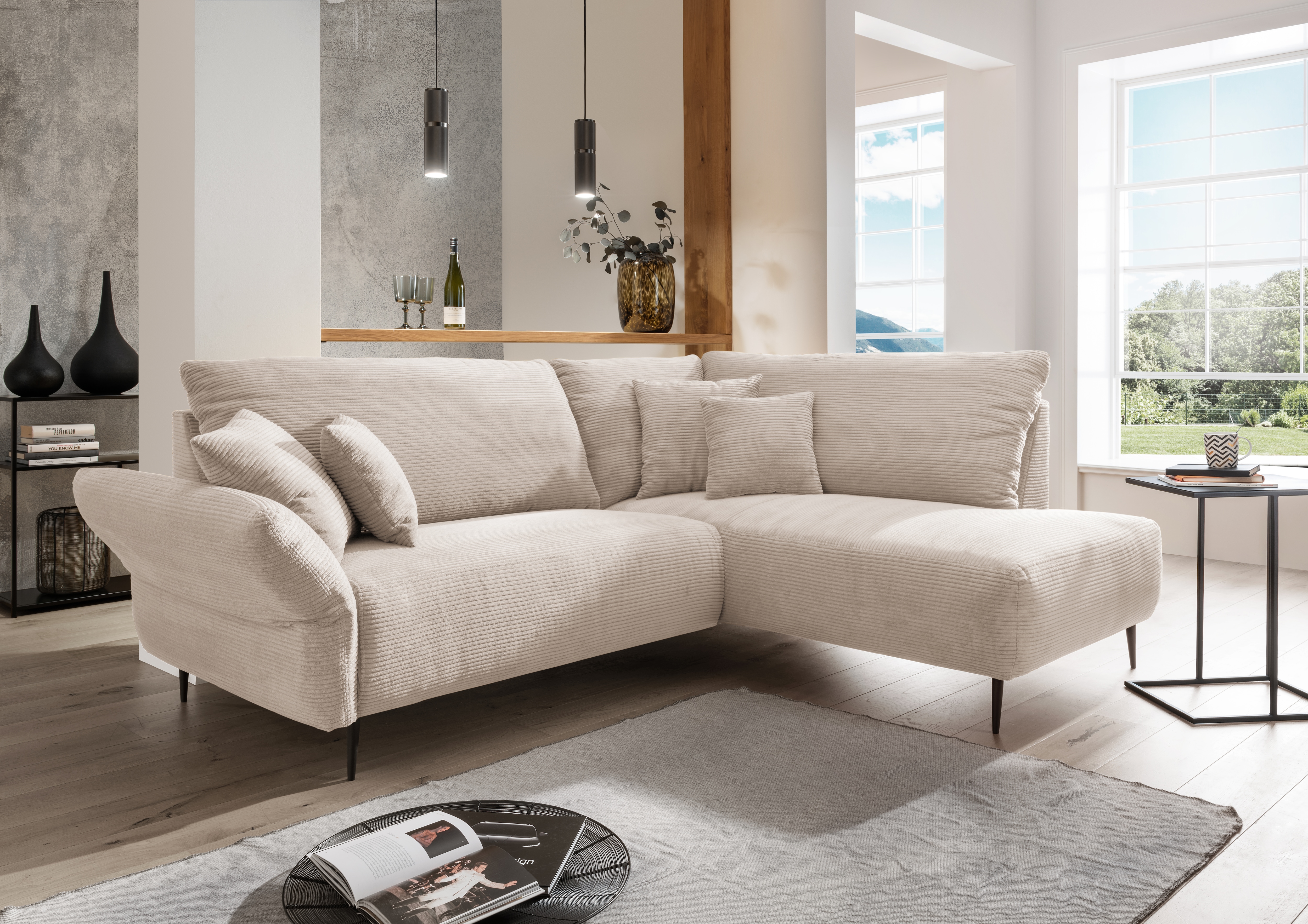 Home affaire Ecksofa "Vanilla modern& bequem, Breite 255cm, tolle Detailverarbeitung" verstellbare Armlehne für Wohlfühlkomfort