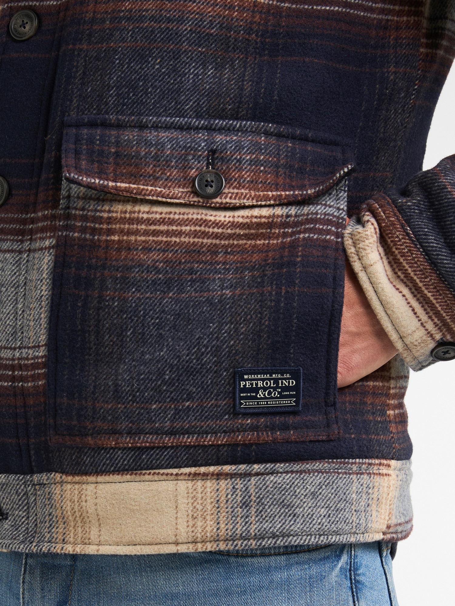 Petrol Industries Hemdjacke mit Karomuster, Knopfleiste und Reißverschluss