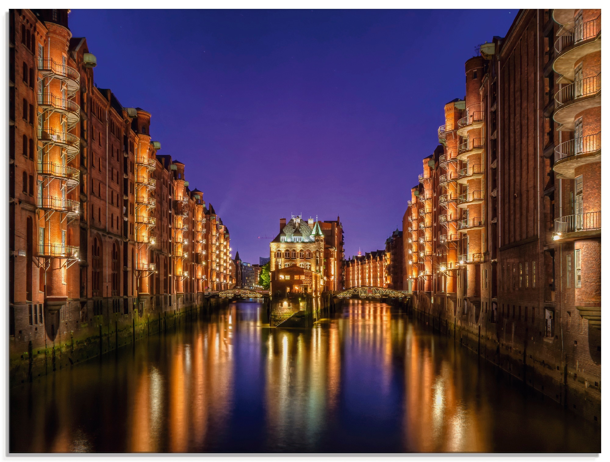 Artland Glasbild "Hamburg Speicherstadt bei Nacht", Gebäude, (1 St.), in verschiedenen Größen