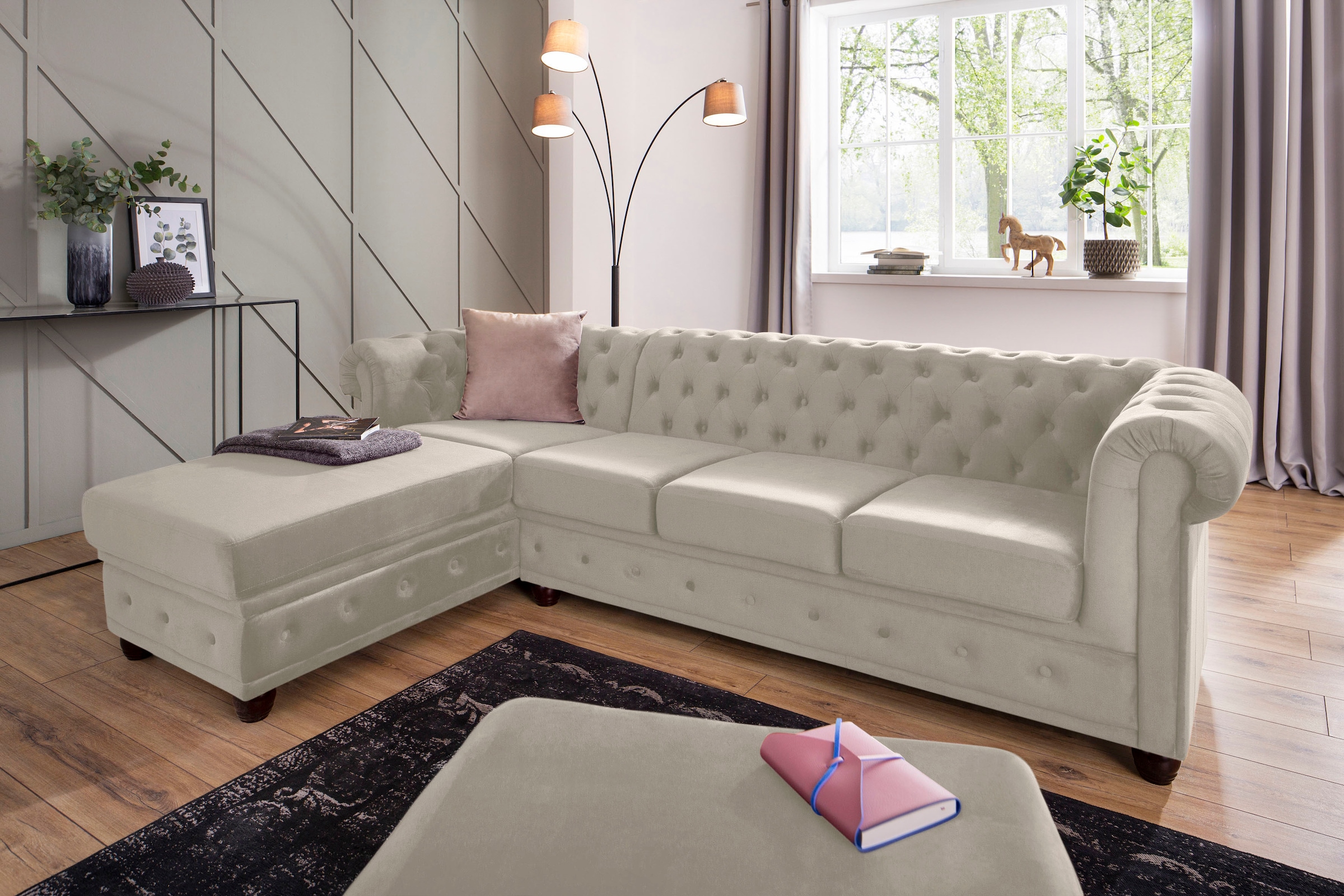 Home affaire Chesterfield-Sofa "New Castle L-Form", hochwertige Knopfheftung in Chesterfield-Design, B/T/H: 255(171/72)