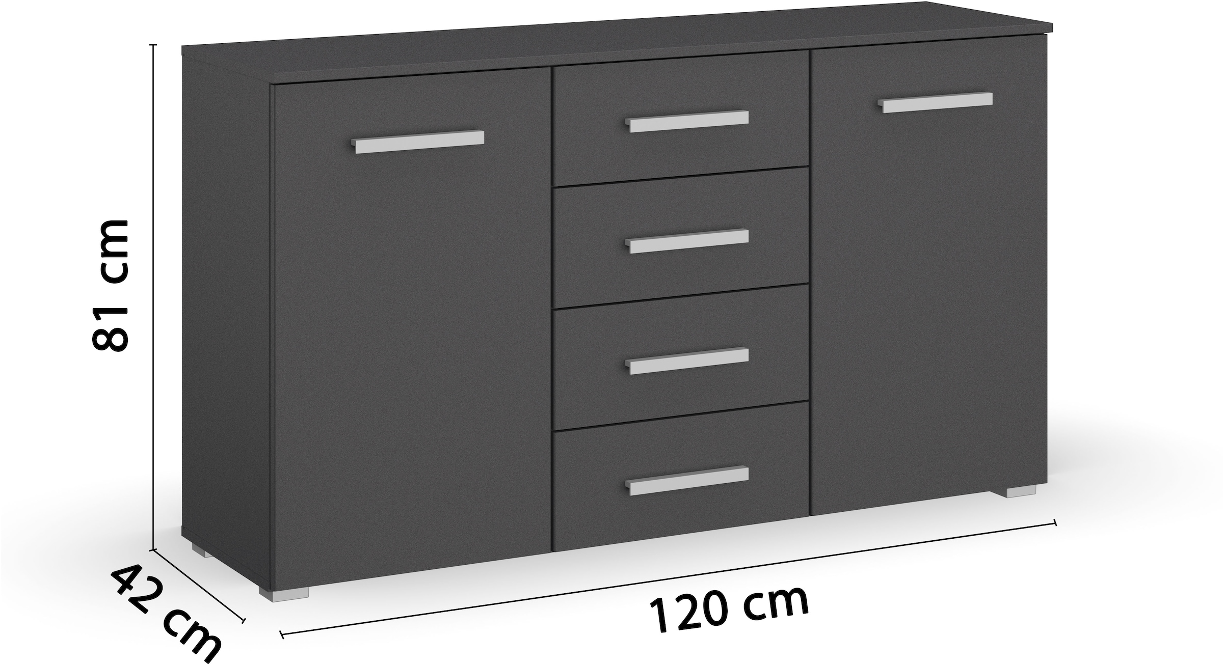 rauch Schubkastenkommode »Sideboard Kommode Kombikommode KOLUNA mit Dekorfront«, (Breite 120 cm inkl. Soft-Close-Funktion), vier große Schubladen, mit insgesamt 4 Einlegeböden MADE IN GERMANY