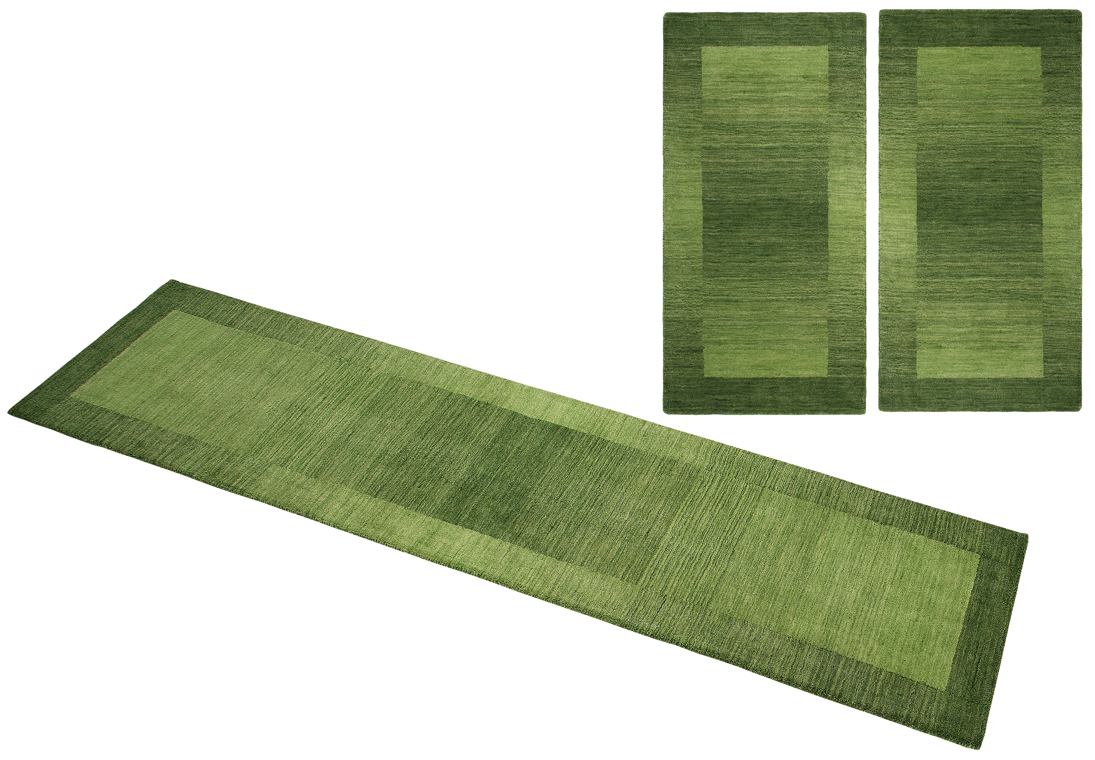 Bettumrandung THEKO, H:9mm, grün, Obermaterial: 100% Wolle, Schlafzimmer, Bettumrandungen, "Gabbeh Super, Handweb, Teppich, Bordüre, reine Wolle",