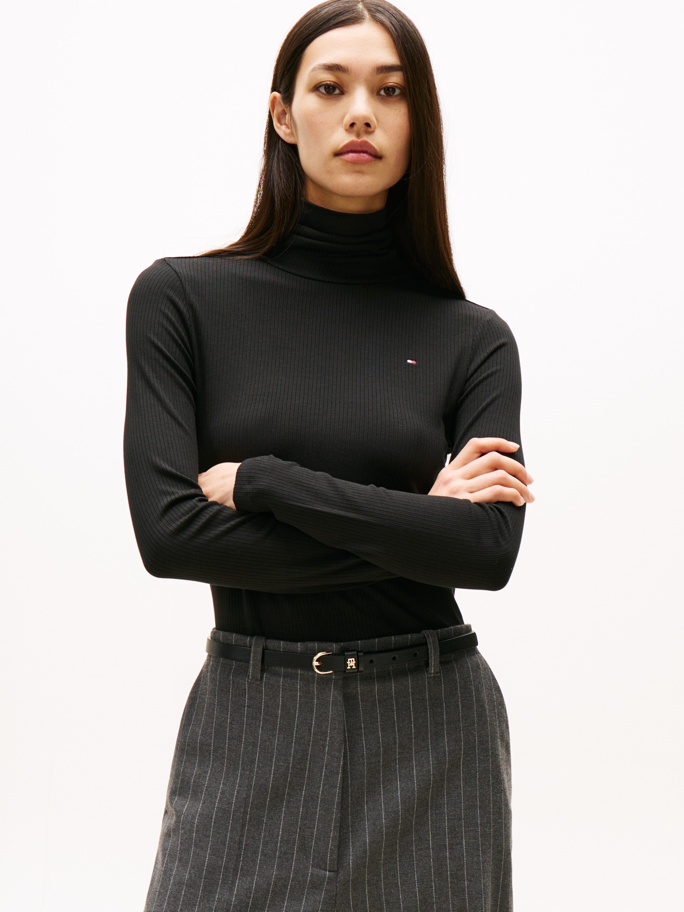 Tommy Hilfiger Langarmshirt "SLIM 5X2 RIB ROLL-NK LS", in gerippter Struktu günstig online kaufen