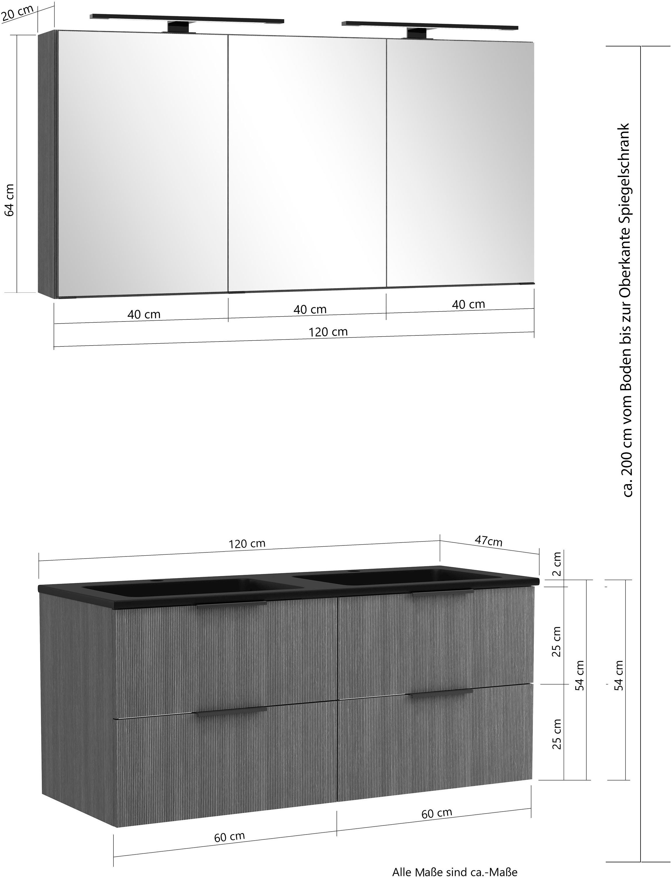 welltime Badmöbel-Set »Welltime, York Waschtisch-Set 120 cm, weißes oder schwarzes Becken«