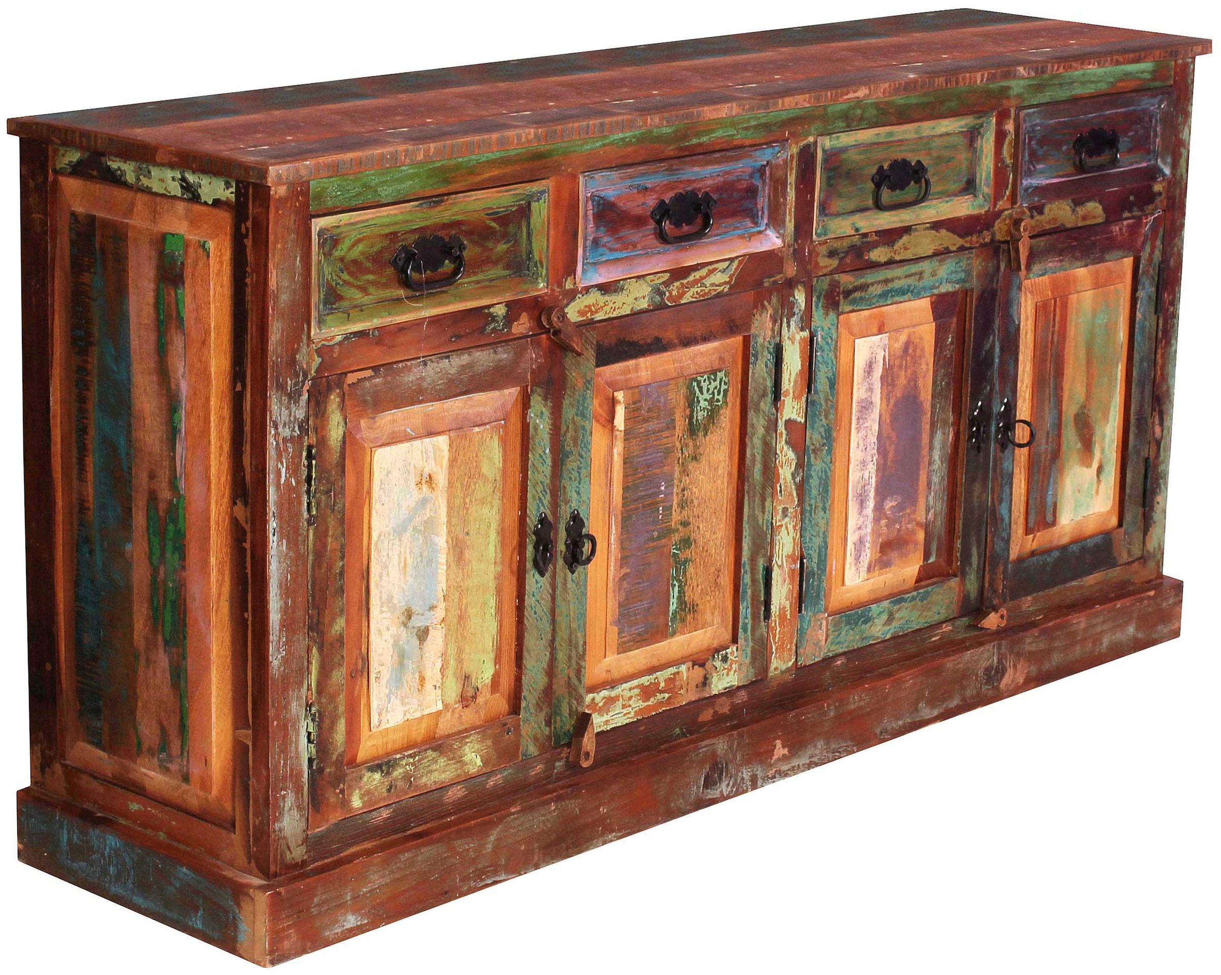 SIT Sideboard "Lodi aus bunt lackiertem Altholz mit 4 Türen & 4 Schubladen" 4 Türen, 4 Schubladen & großzügige Fächer für vielseitige Aufbewahrung