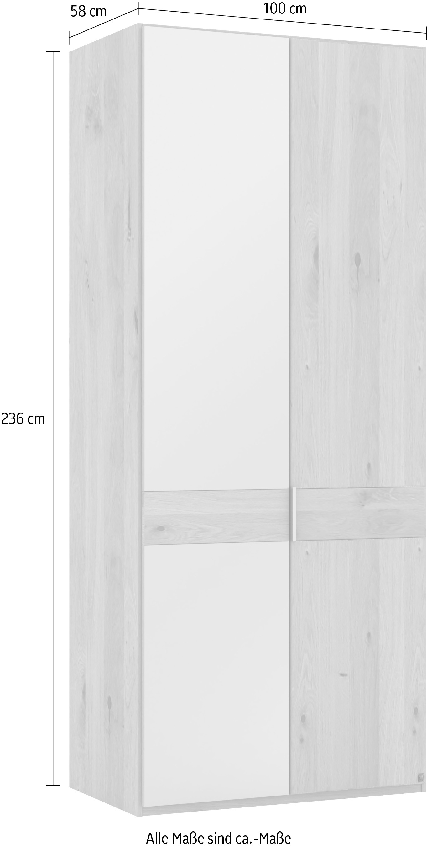 Musterring Drehtürenschrank »Savona, Kleiderschrank, Schrank, Garderobe, teilmassiv Eiche«, (mit Türdämpfern, mit Spiegel oder Glas, extra Böden, MADE IN GERMANY), Türen in Bianco-Eiche massiv, Spiegel-/Glastüren, verschiedene Größen