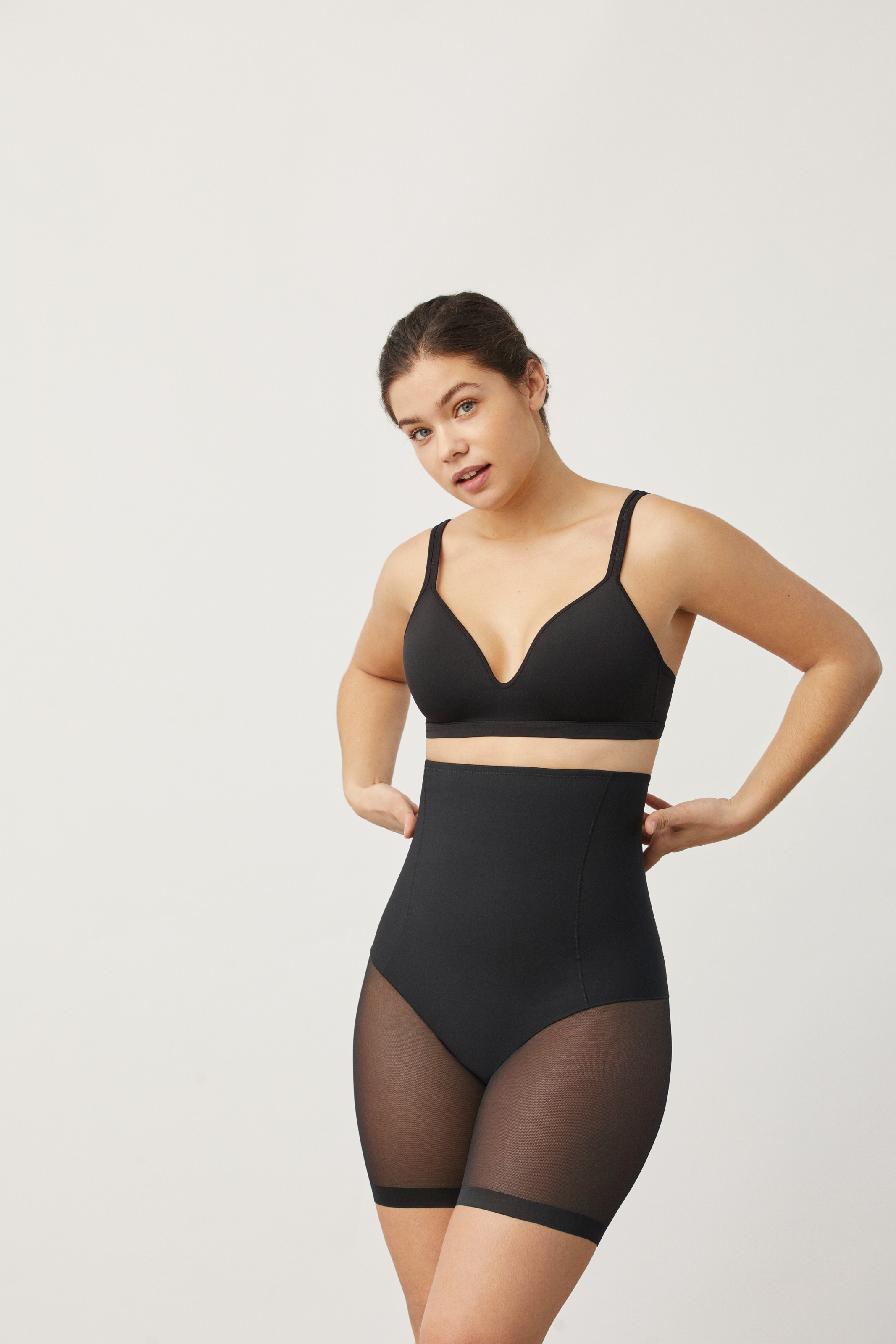 YSABEL MORA Shapinghose 2er Pack,  hoch geschnitten, längeres Bein mit Tüll, Anti-Scheuer-Effekt