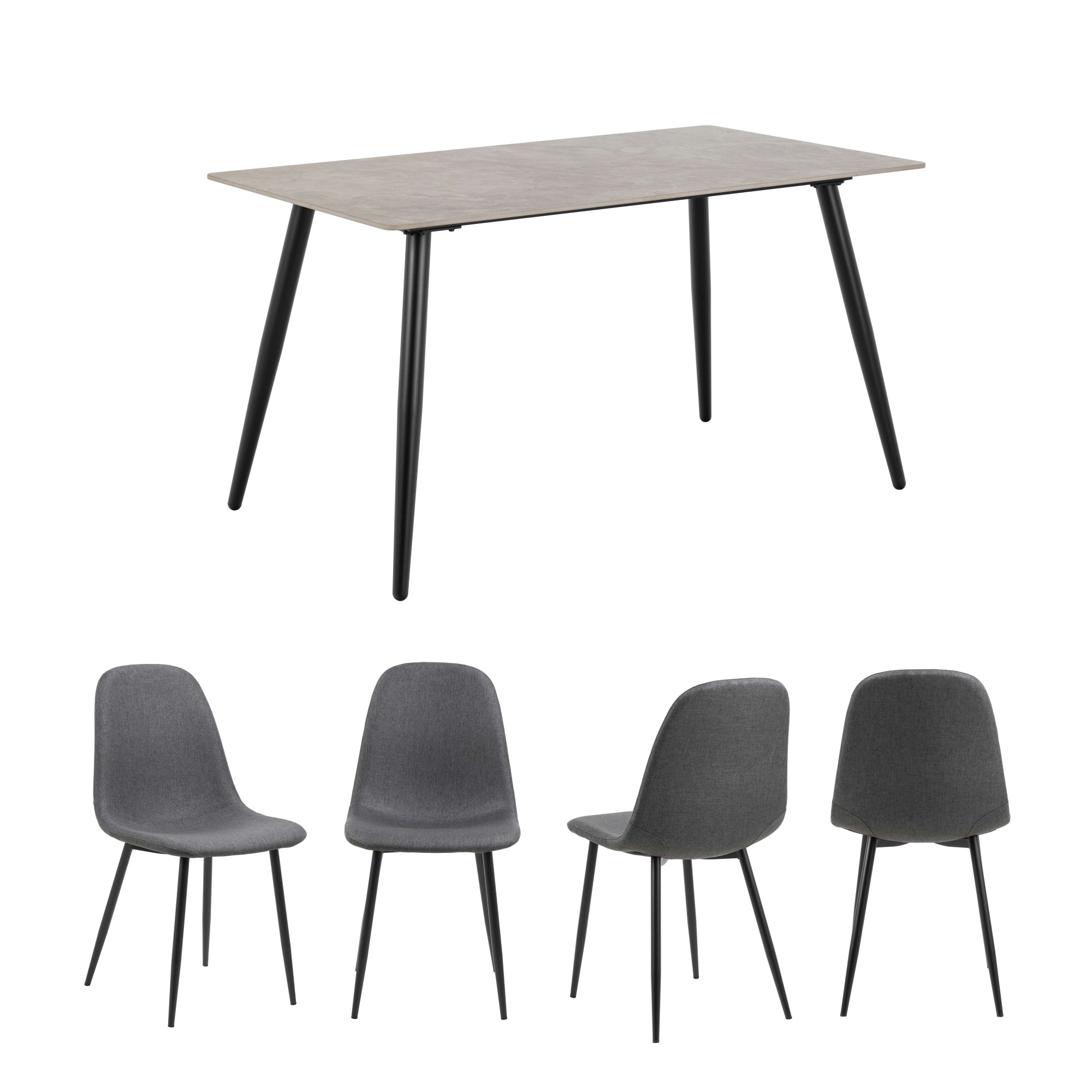ACTONA GROUP Esszimmer-Set »Essgruppe, Speisetisch mit Stühlen«, (Komplett-Set, 5 St., 1x Tisch + 4x Stühle), Rechteckig Esstisch+4x Stühle, grau keramik, dunkelgrau,140x80x75cm