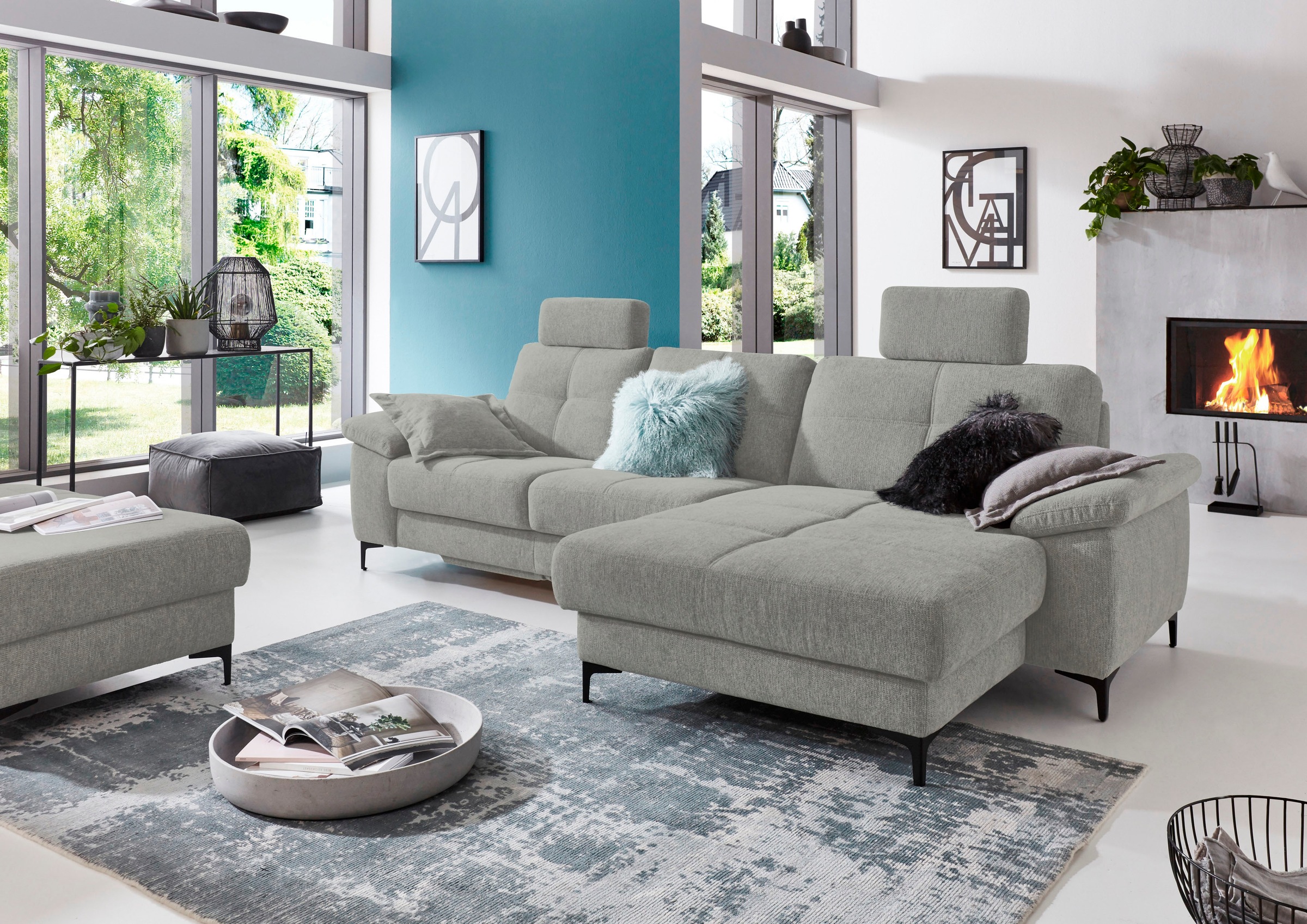 3C Carina Ecksofa "Burnaby bequem und modern, L-Form" 2 Kopfstützen, option günstig online kaufen