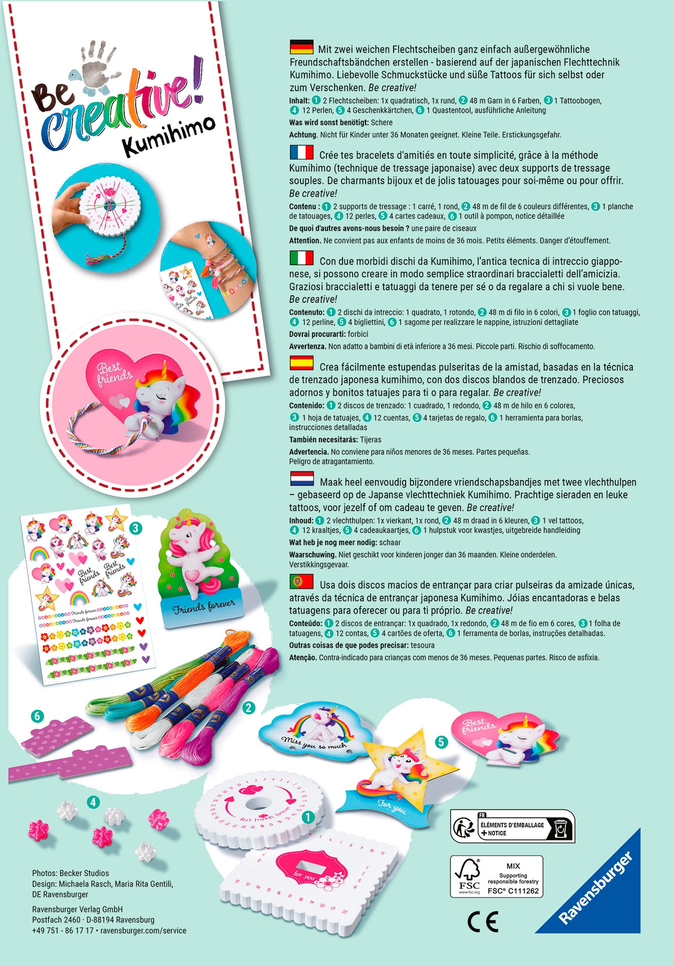 Ravensburger Kreativset »BeCreative Midi, Freundschaftsbändchen Kumihimo & Tattoos«, Made in Europe