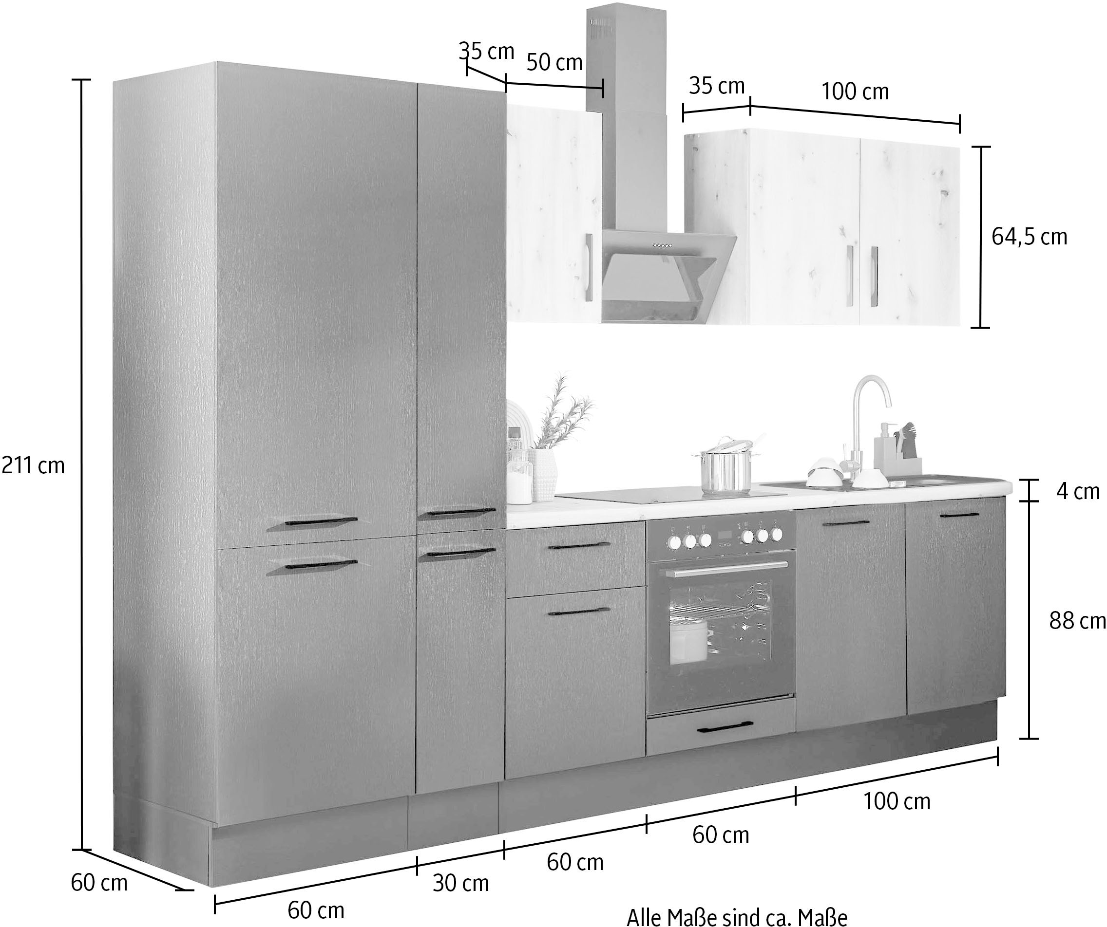 BASIC by Balculina Küchenzeile »Turin«, Breite 300 cm, wahlweise mit E-Geräten