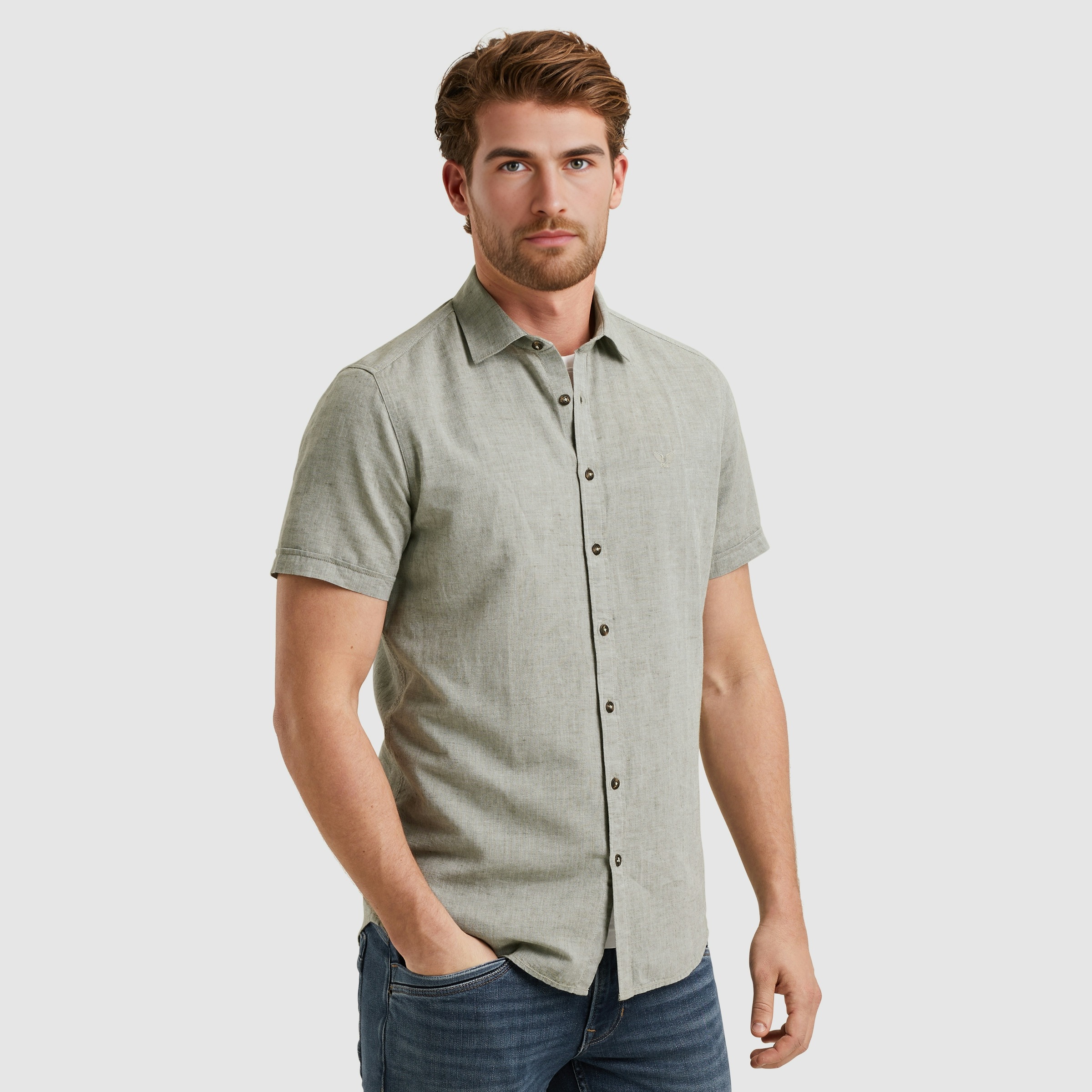 PME LEGEND Kurzarmhemd »Short Sleeve Shirt Ctn Linen 2 tone«, in melierter Optik