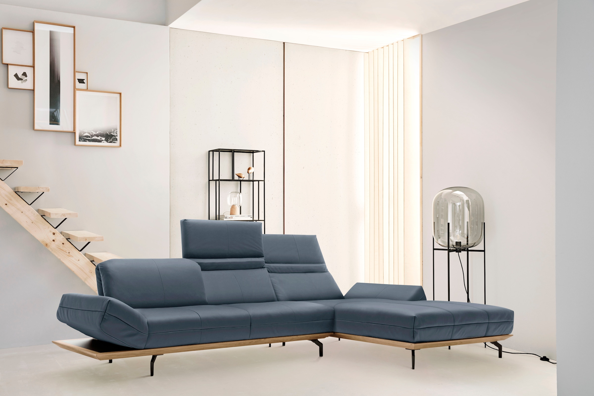 Creation BY ROLF BENZ Ecksofa "CR.420, Designecksofa, bequem, verstellbare Rückenlehne, L-Form" in 2 Qualitäten, Holzrahmen in Eiche Natur oder Nußbaum, Breite 313 cm
